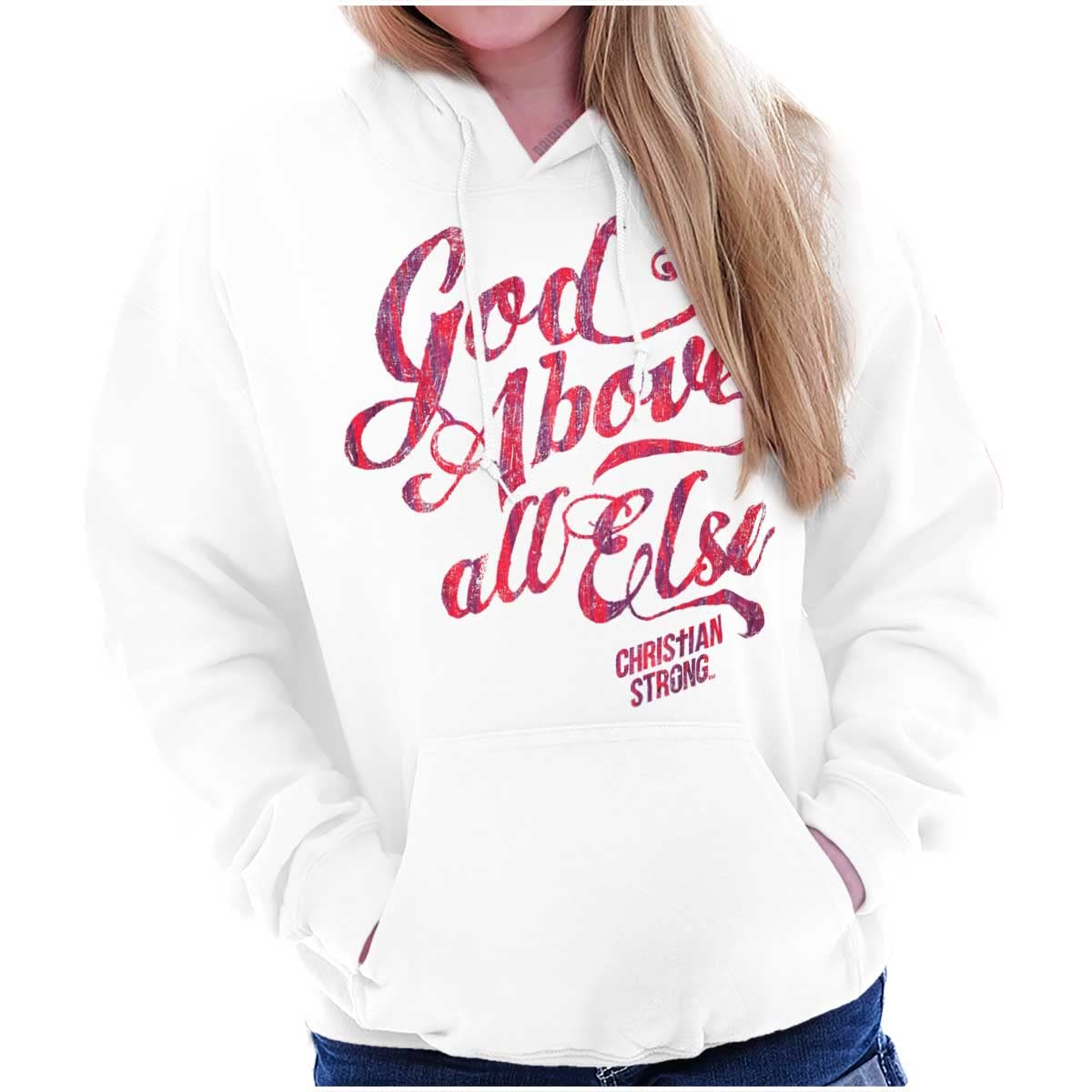 Brisco Brands God Above All Else Religious Hoodie Sweatshirt for Women - Faith-Inspired Comfort Wear for Church, Prayer & Daily Devotion