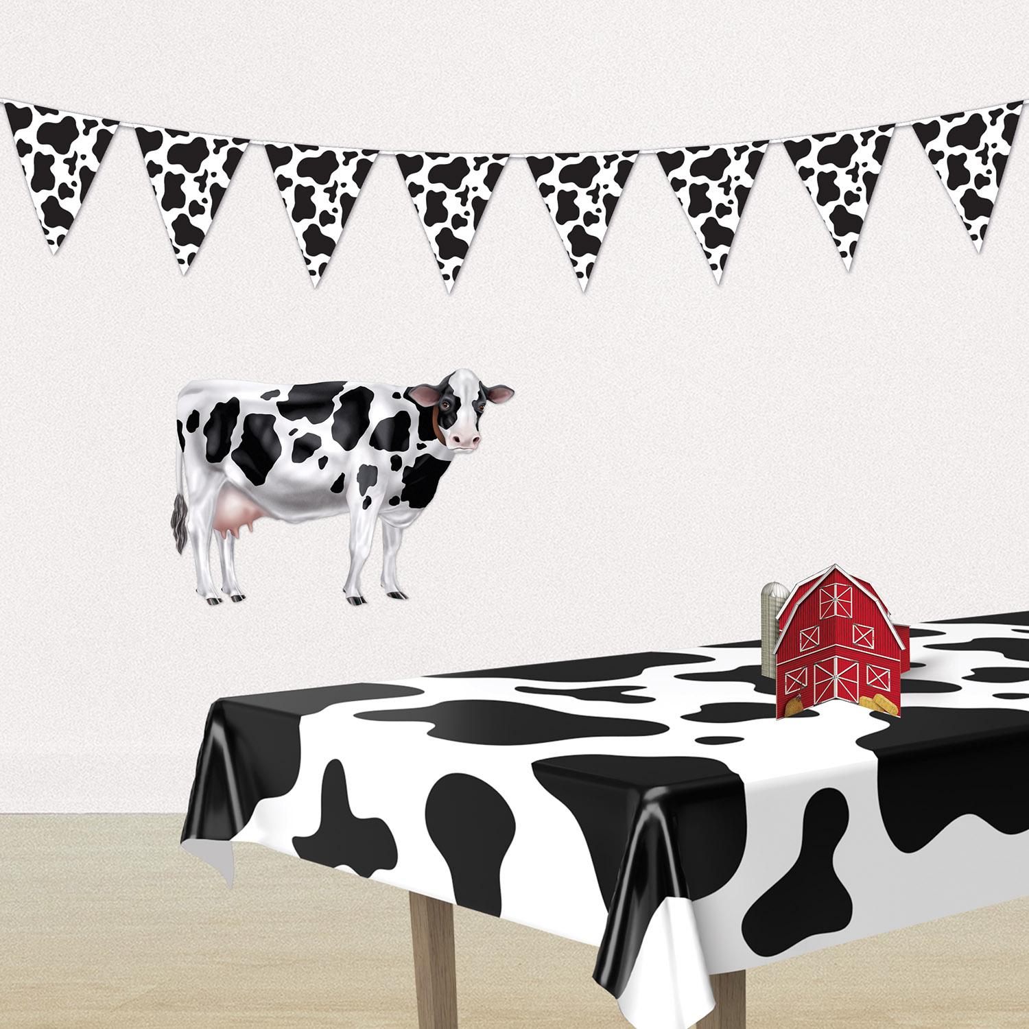 12 Pack Cow Print Pennant Banner - Farm Animal Themed Party Decorations for Birthday, Baby Shower & Western Theme Events
