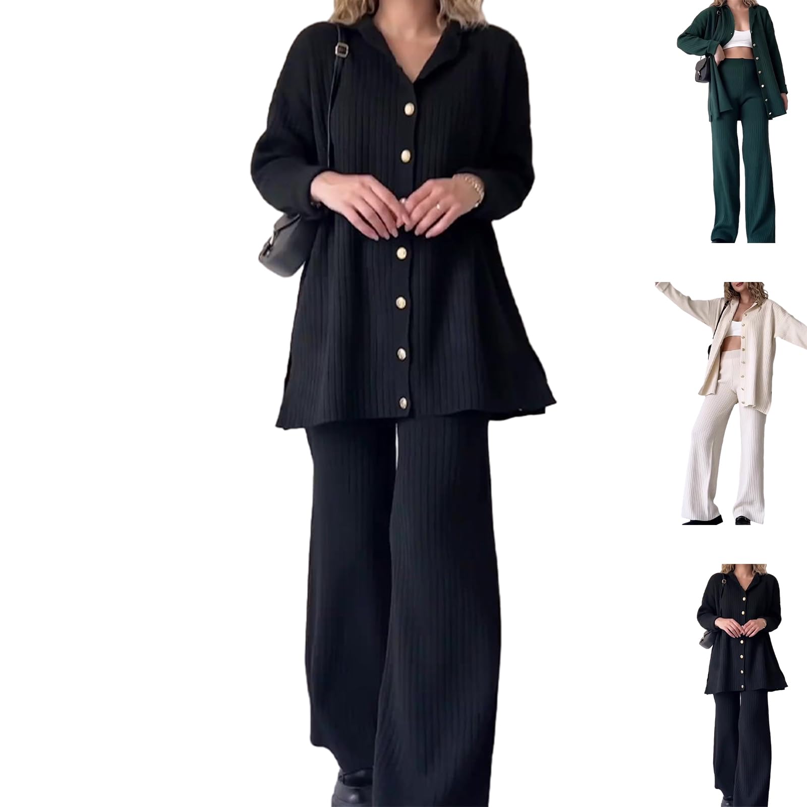 Women's Casual Striped Jacquard Knitted Two-Piece Loungewear Set - Long Sleeve Waffle Texture Matching Outfit | Perfect for Home Relaxation, Coffee Dates & Weekend Comfort