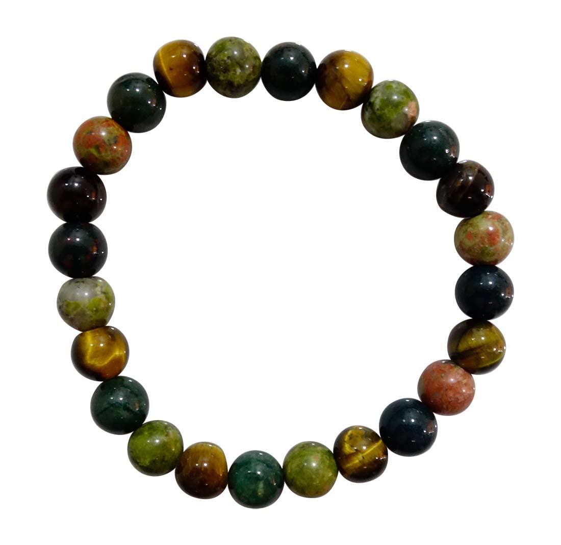 Handmade Adjustable Tibetan Silver Tiger Eye Bloodstone Jasper Stretch Bracelet for Women & Men - Fashion Jewelry Gift for Yoga, Meditation & Spiritual Healing