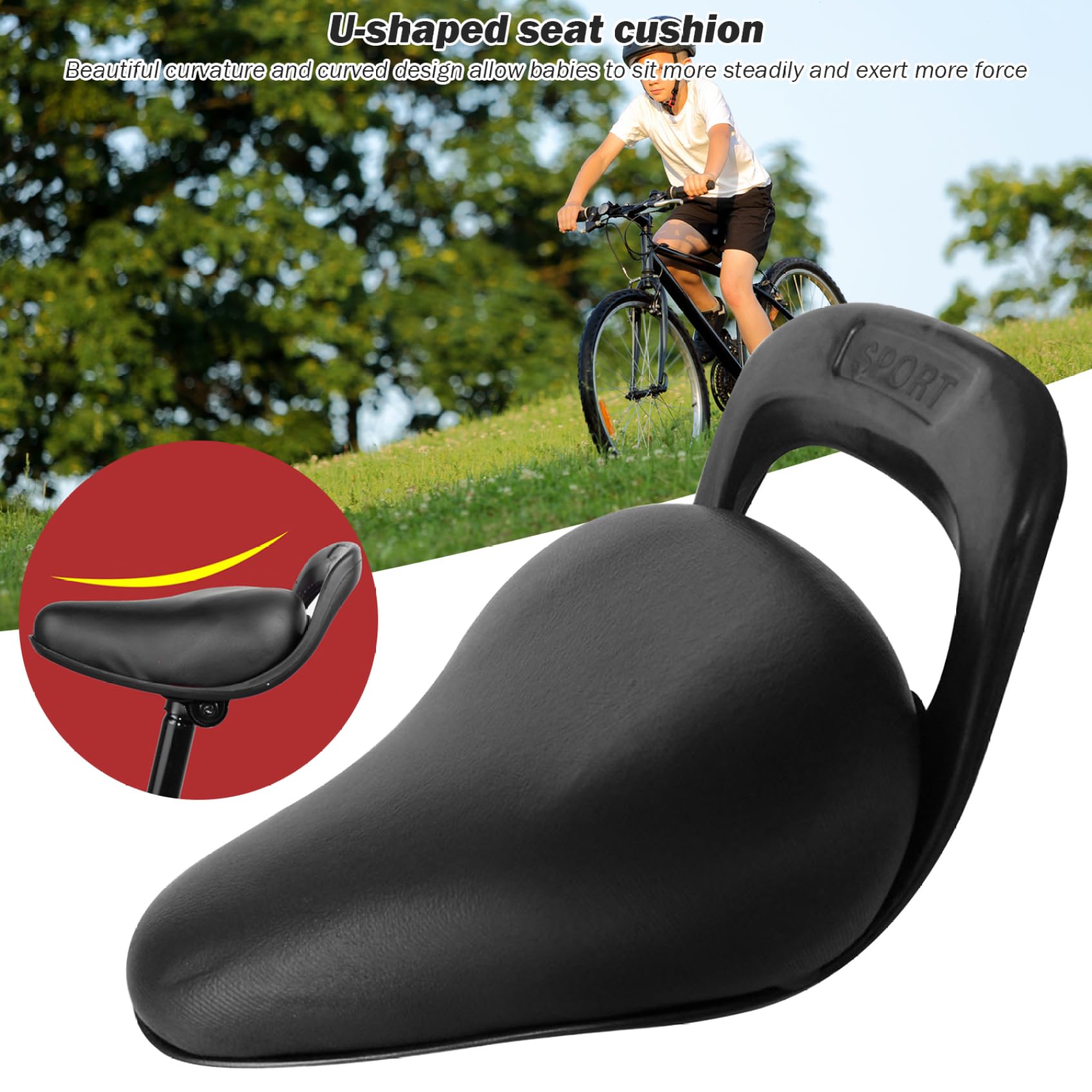 Waterproof Kids Bike Seat - Ergonomic PU Child Bicycle Saddle with Handles, 7.9x5.3 Inch Easy Install Replacement Seat | Perfect for Family Cycling, Park Rides & Commuting