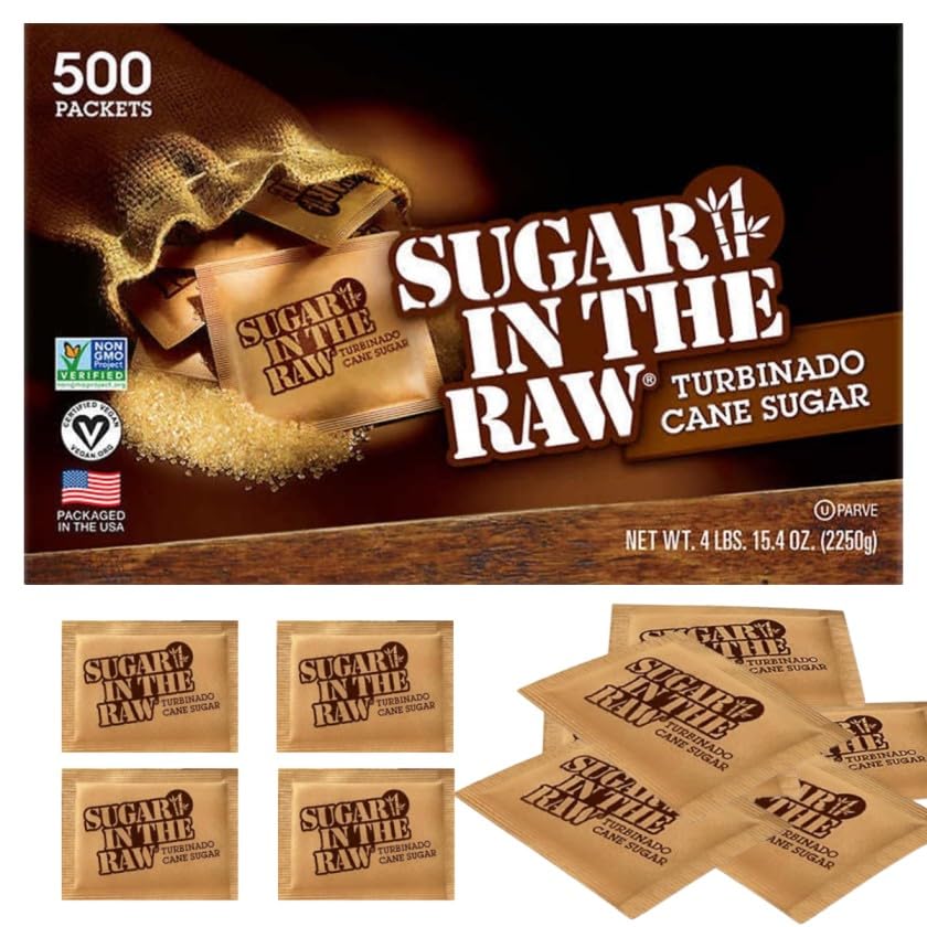 Organic Turbinado Cane Sugar Packets - 500 Count Bulk Pack | Raw, Unrefined Sweetener for Baking, Coffee, Tea & Cooking | Perfect for Restaurants, Cafes & Home Use