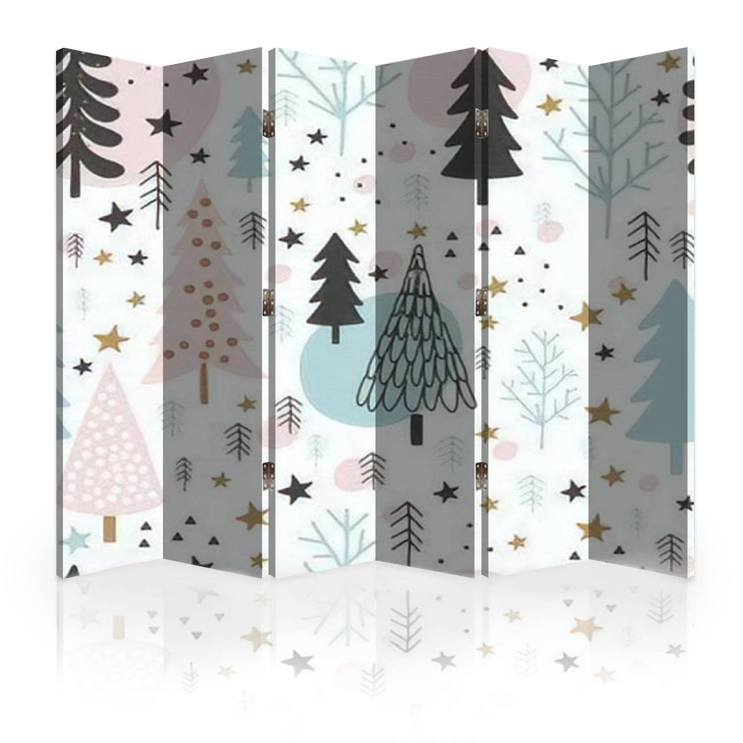 Winter Christmas Themed 6-Panel Canvas Room Divider Screen - Kids Room Separator & Privacy Partition Wall - Perfect for Nursery, Playroom, and Holiday Decor