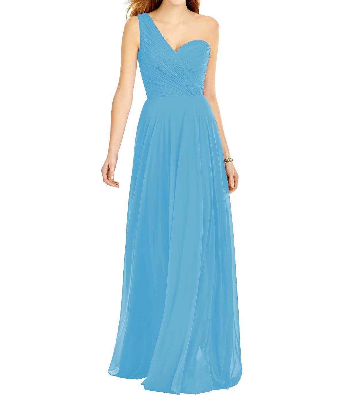 Elegant One Shoulder Long Chiffon Bridesmaid Dress for Women - Wedding Party, Formal Occasions & Special Events
