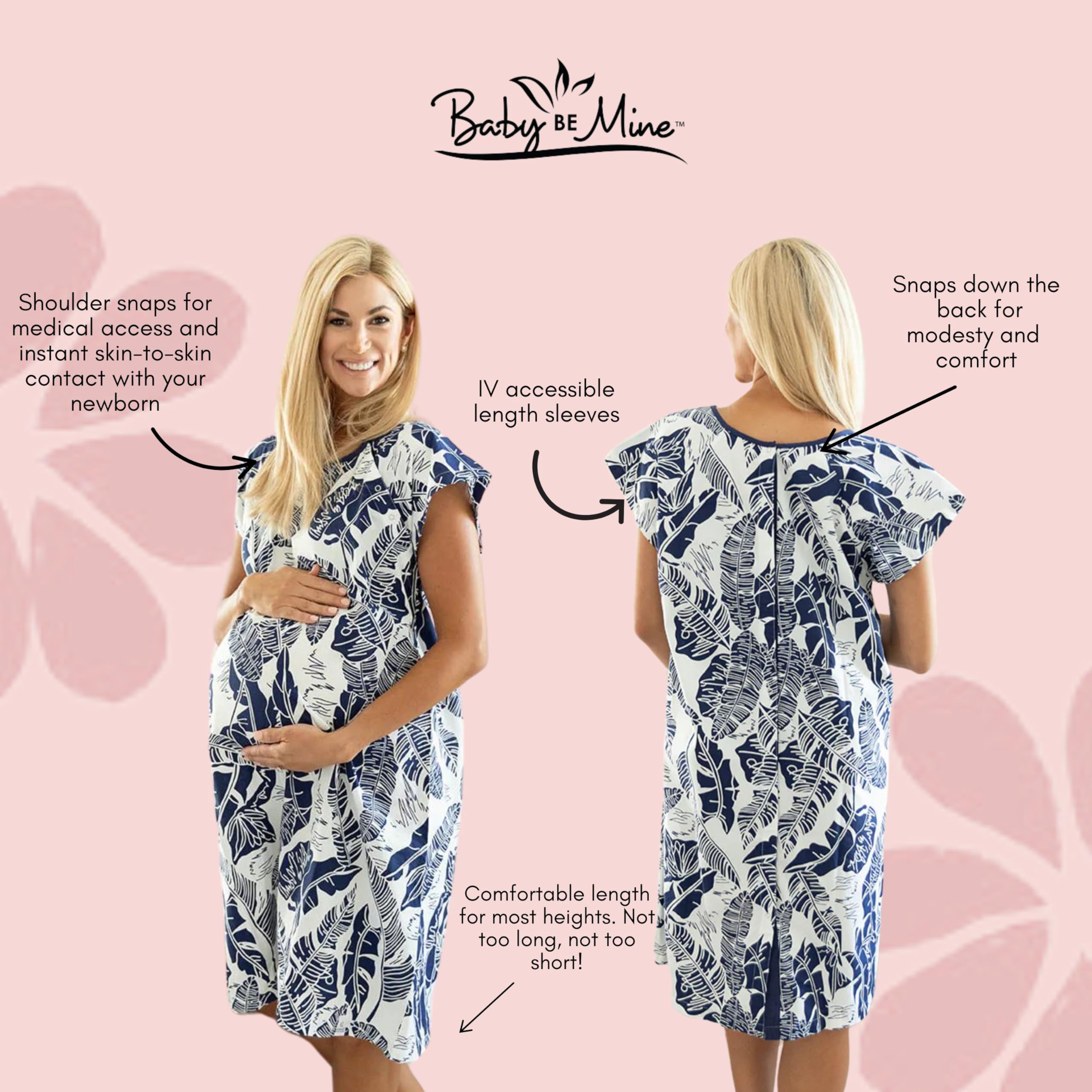 Baby Be Mine Mommy & Baby Matching Labor & Delivery Maternity Hospital Gown Set - Soft Nursing Gownie for Newborn & Postpartum Care | Perfect for Hospital Bag Essentials & First Family Photos