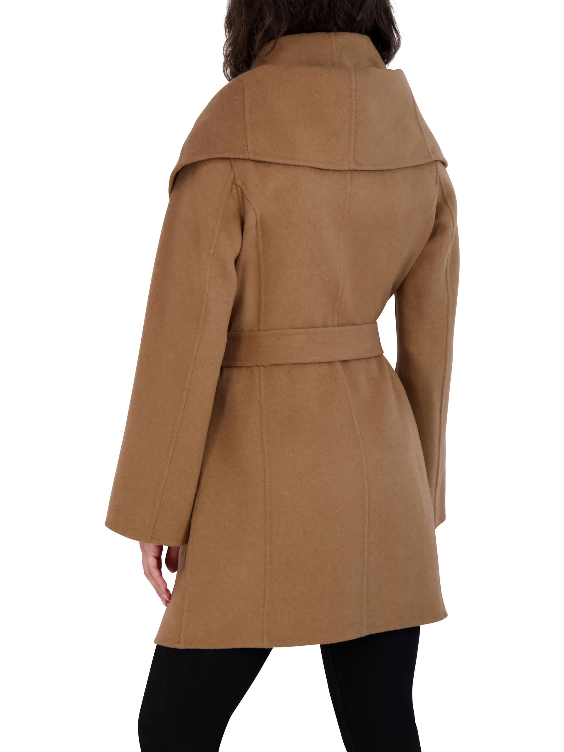 Tahari Women's Double Face Wool Blend Wrap Coat with Oversized Collar - Stylish Winter Outerwear for Work, Office & Formal Occasions
