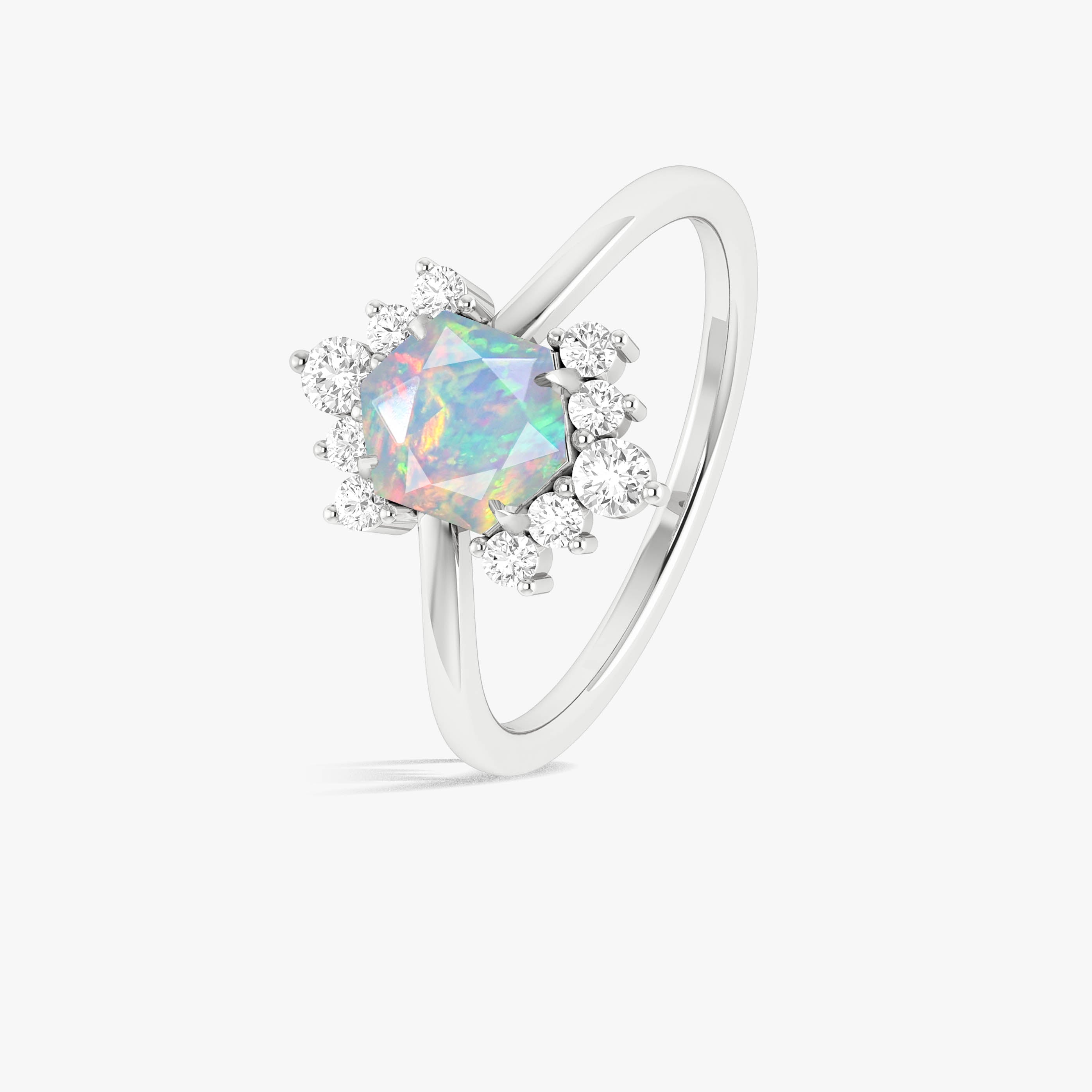Natural White Opal Hexagon Gemstone Ring for Women – Elegant Handmade Sterling Silver Jewelry for Engagement, Wedding & Special Occasions