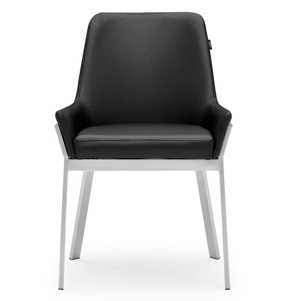 Premium Zuri Furniture Sydney Black Leatherette Dining Chair with Brushed Stainless Steel Legs - Modern Kitchen & Dining Room Seating for Home & Restaurant Use