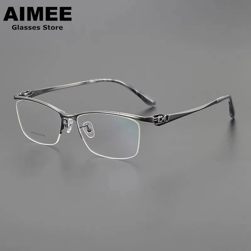 Unisex Semi-Rimless Square Titanium Eyeglasses Frame 46110 - Lightweight & Durable for Work, Reading & Fashion