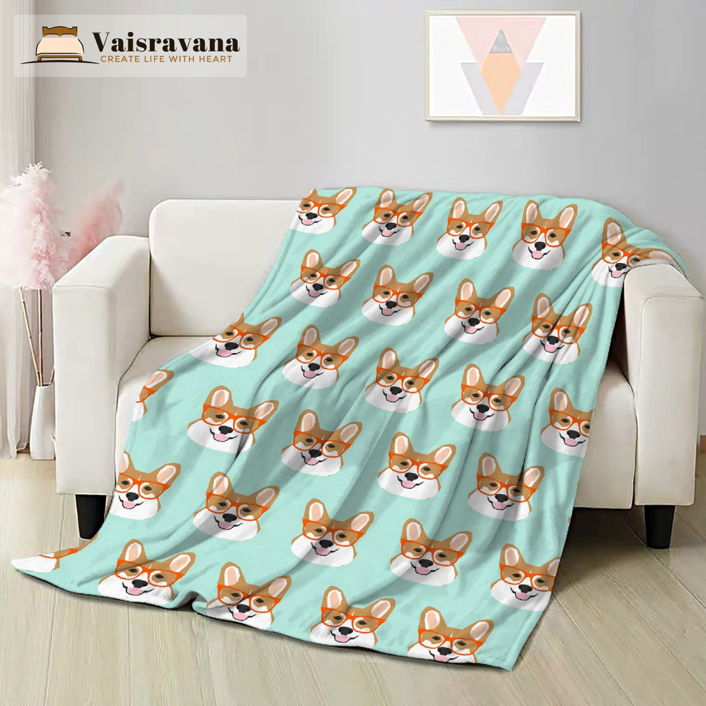 Cute Dog Fleece Blanket for Welsh Corgi Owners - Soft, Warm & Lightweight - Perfect for Bed, Sofa & Car