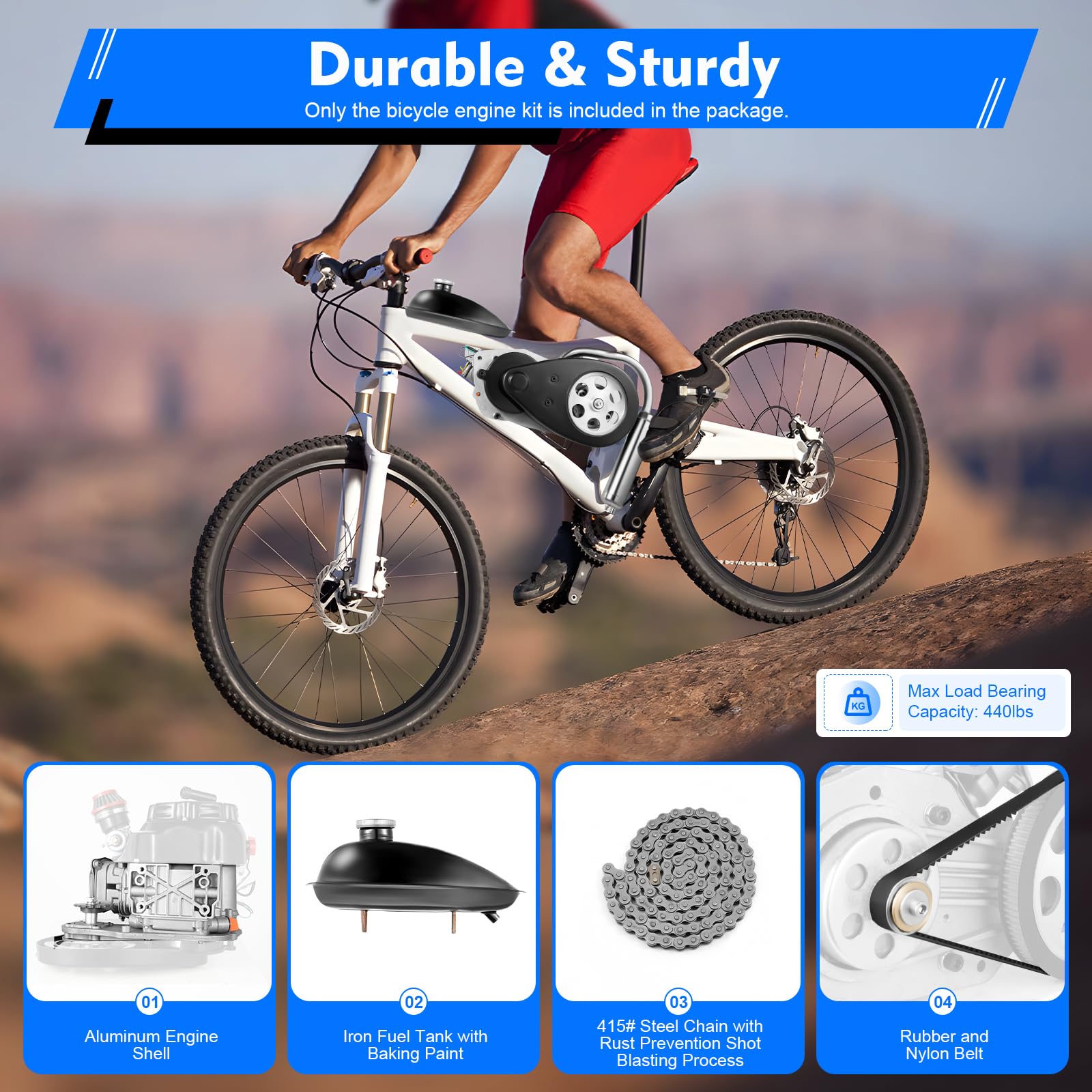 100cc 4 Stroke 3HP Bicycle Engine Motor Kit - Complete Gas Powered Bike Conversion Set with Belt Drive for Adults | Perfect for Commuting, Off-Road Adventures & DIY Motorized Bicycle Projects