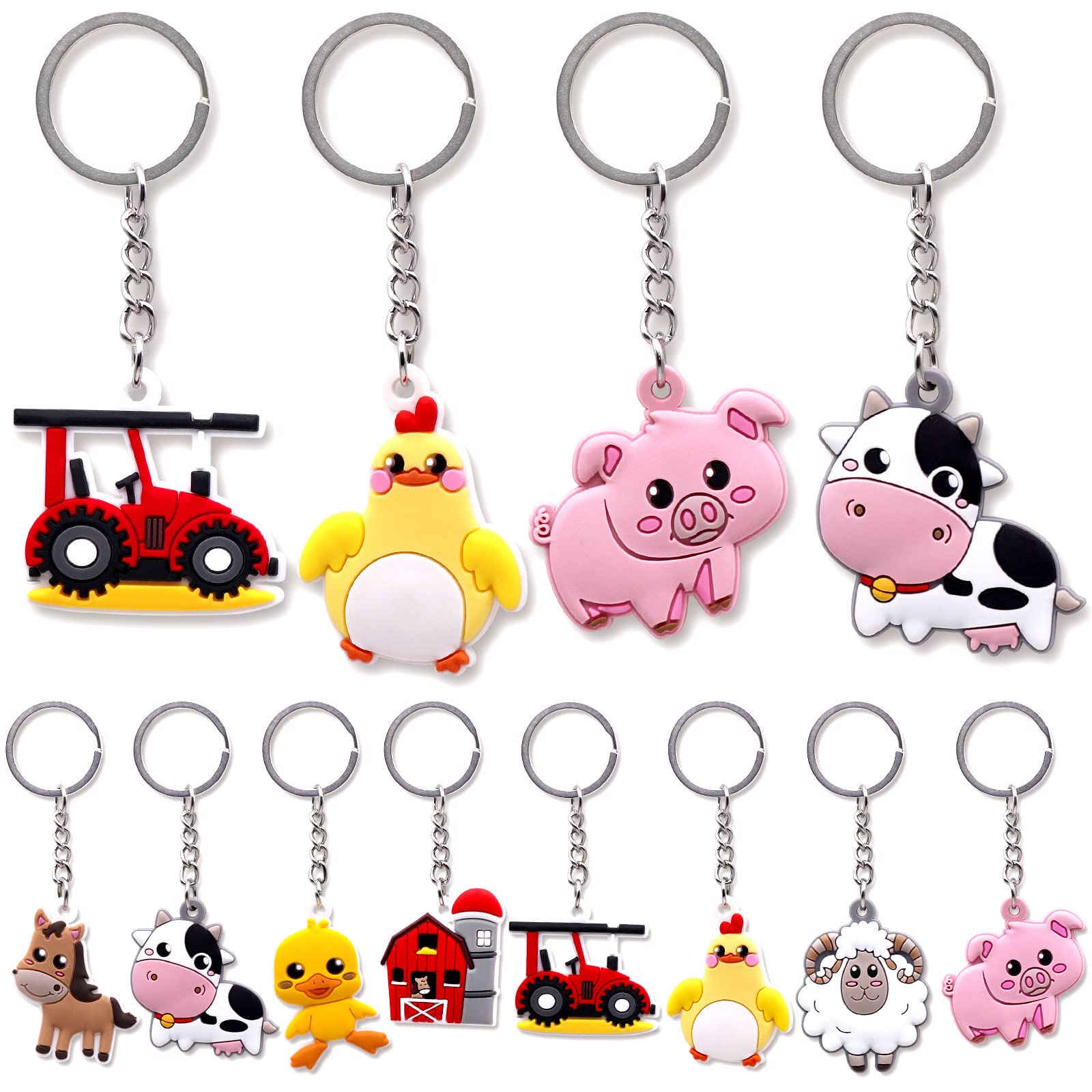 24-Piece Farm Animal Keychain Set - Cute Barnyard Party Favors for Kids Birthday, School Rewards & Classroom Gifts | Perfect for Birthday Parties, Baby Showers & Teacher Appreciation Events