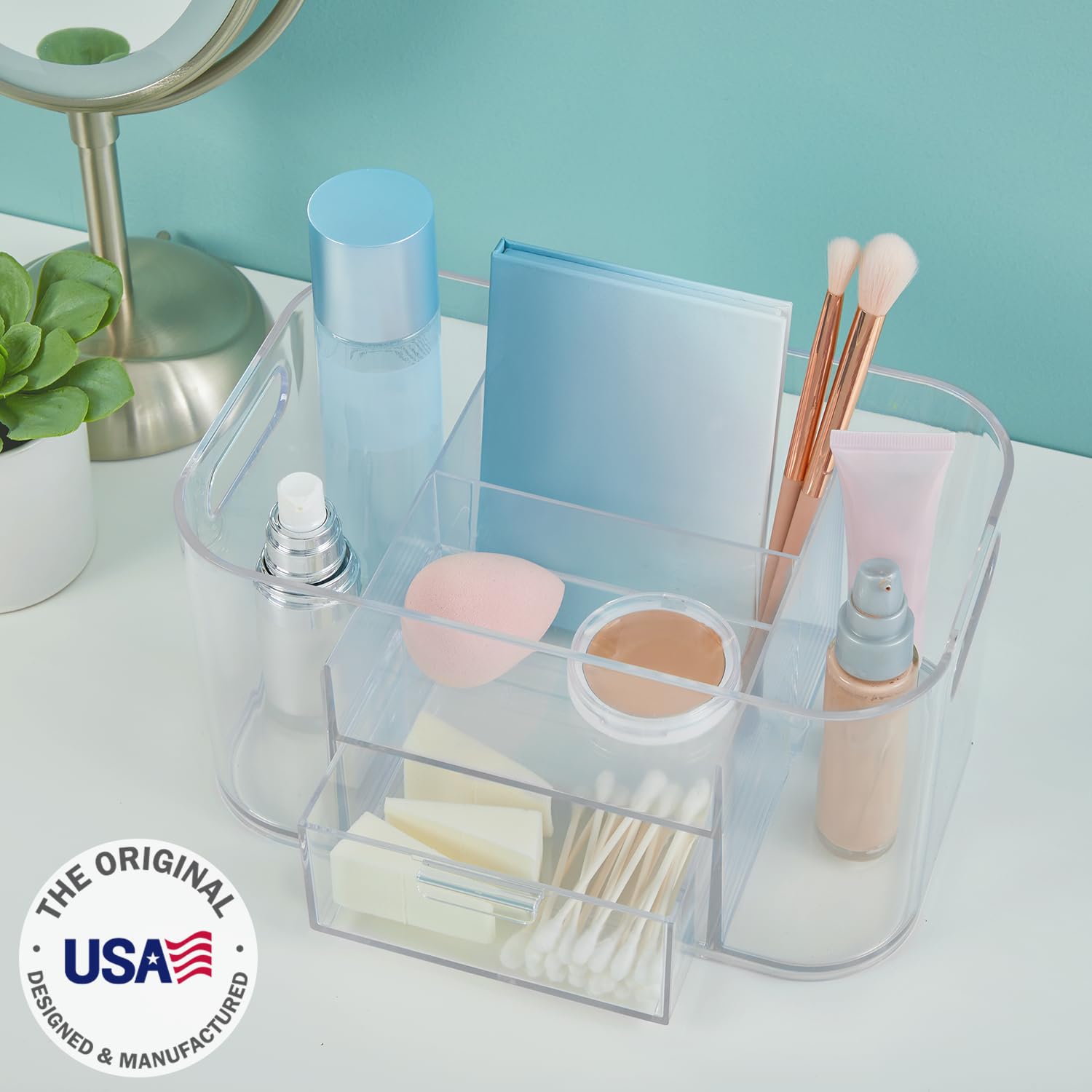 STORi Bliss Clear Makeup Organizer for Countertop - 3-Tier Cosmetic Storage with Brush Holder & Nail Polish Organizer | Bathroom Vanity Organizer | Made in USA | Perfect for Makeup Lovers & Beauty Professionals