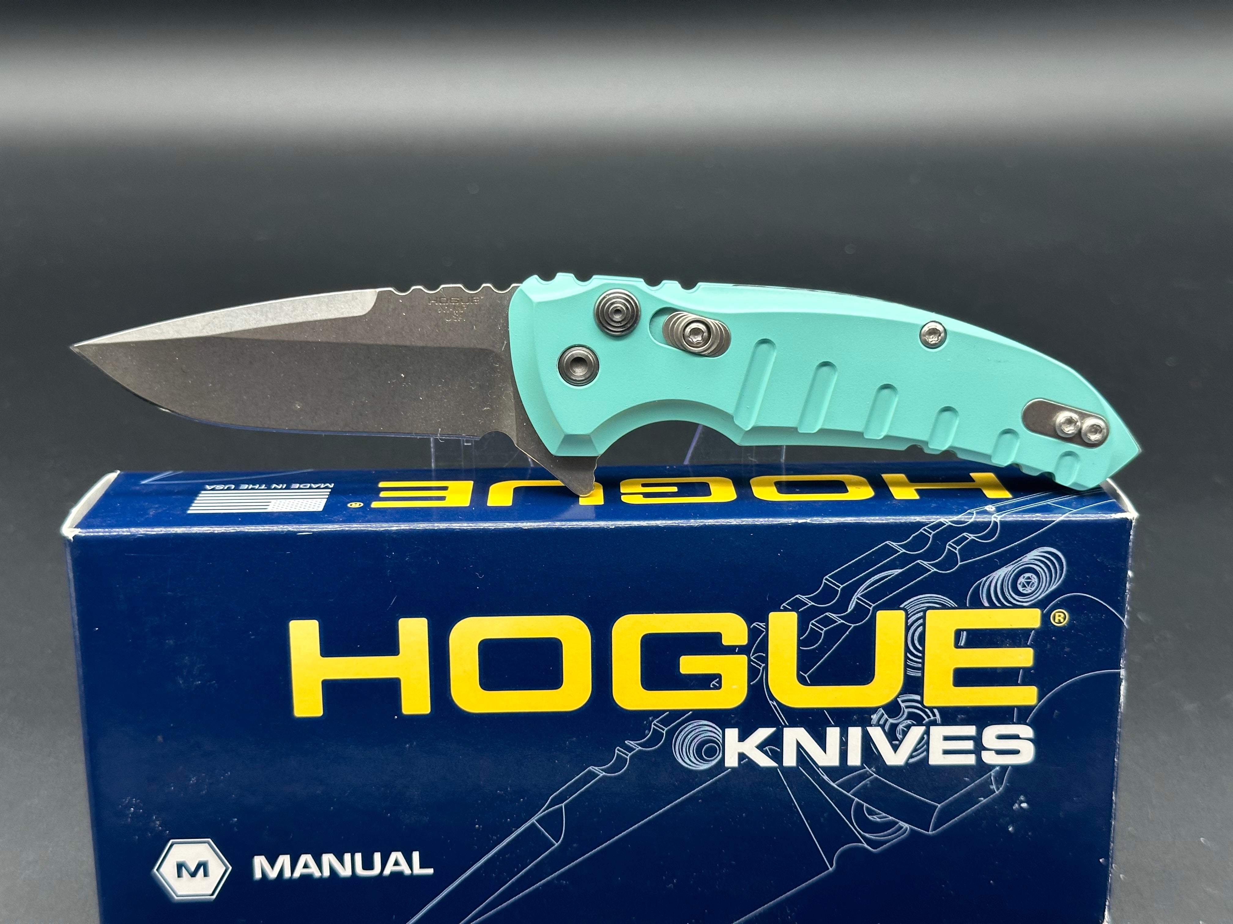 Hogue X1 24123 Microflip Knife - Aquamarine Blue Folding Pocket Knife for EDC, Camping & Outdoor Adventures