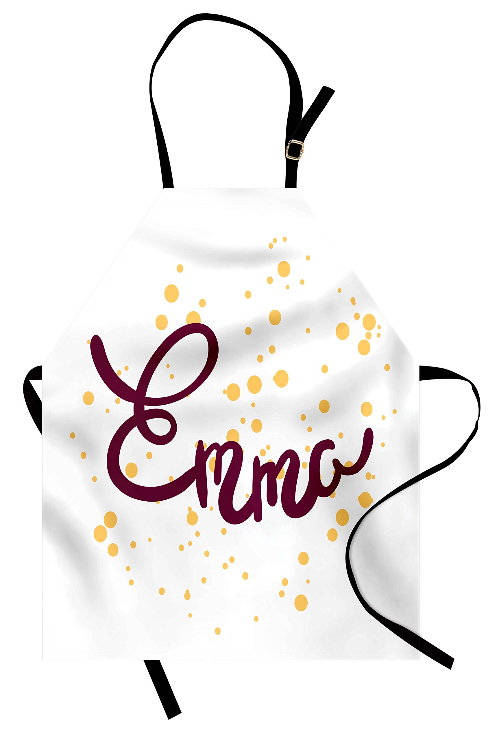 Ambesonne Emma Apron - Handwritten Letter Design with Swirls on Plain Background, Adjustable Neck Unisex Kitchen Bib for Cooking & Gardening, Adult Size Mustard Purple - Perfect for Home Chefs, BBQ Hosts & Craft Enthusiasts