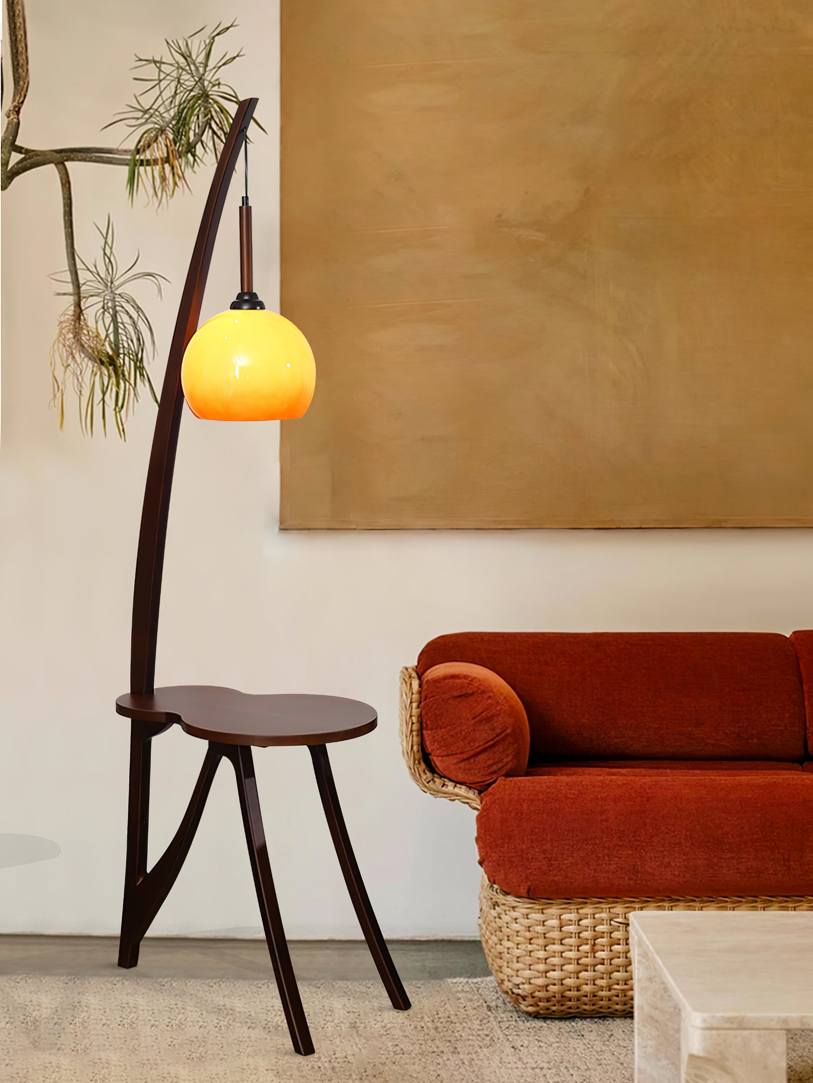 Arc Wood Hanging Floor Lamp - Modern Scandinavian Style Adjustable Standing Light for Living Room, Bedroom, or Office - Perfect Ambient Lighting for Reading, Relaxing, and Decor