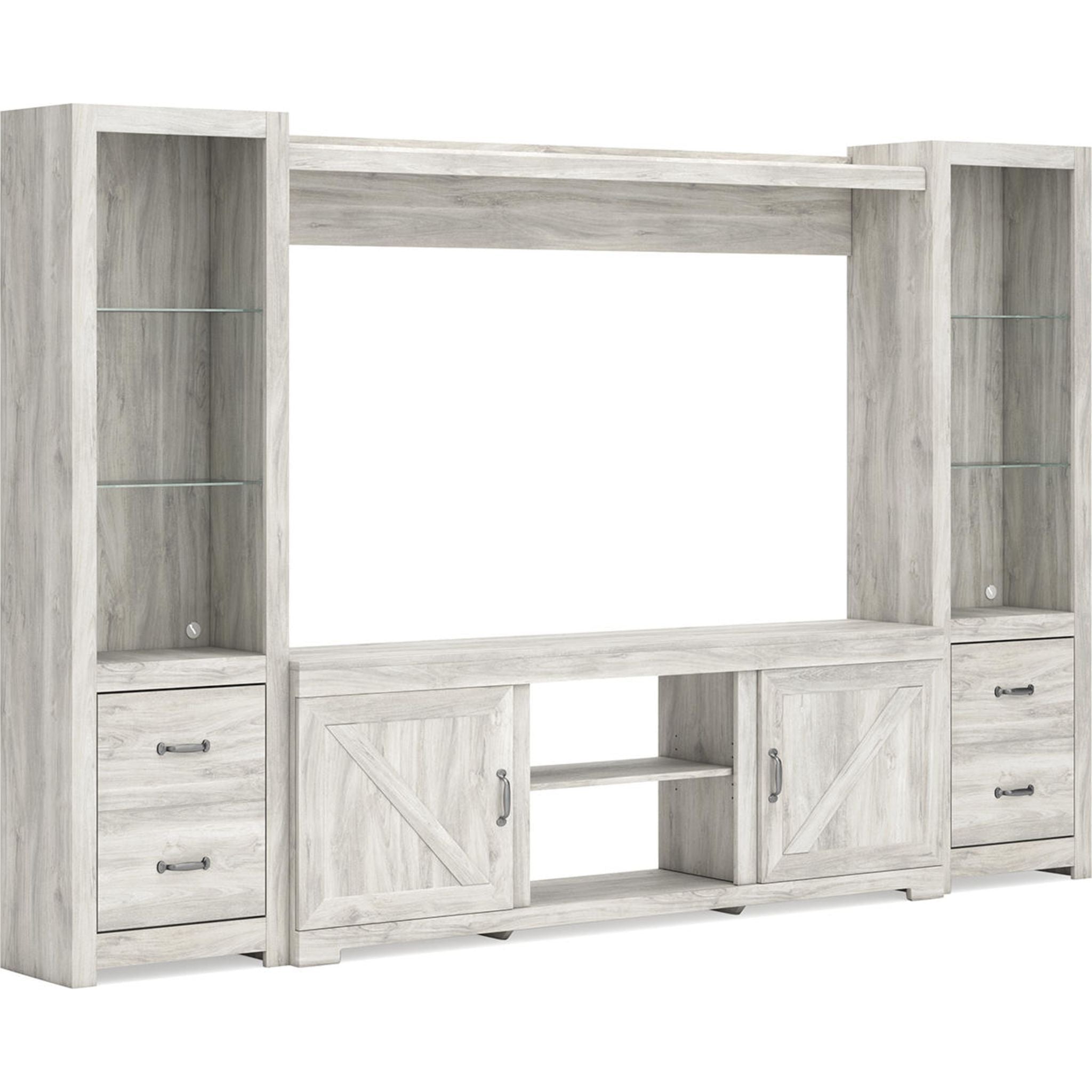Bellaby 4-Piece Entertainment Center Set - Whitewashed Wood TV Stand with Storage for Living Room, Home Theater & Media Organization