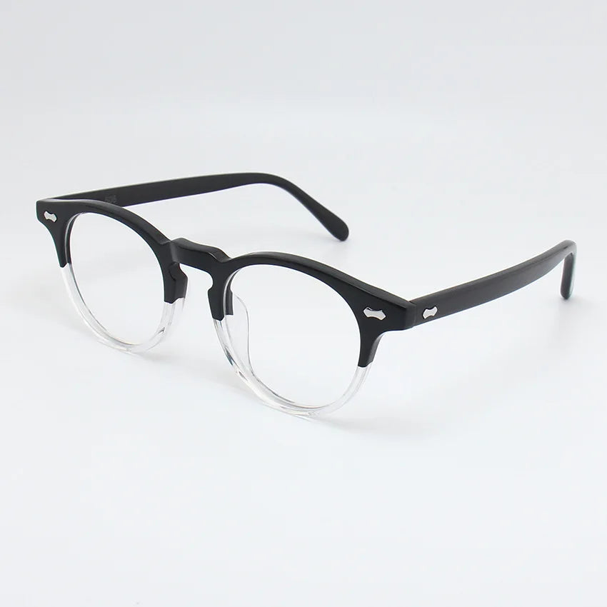 Black Unisex Acetate Full Rim Round Eyeglasses Frame 49505 - Stylish & Lightweight for Men & Women - Perfect for Reading, Work, and Everyday Fashion