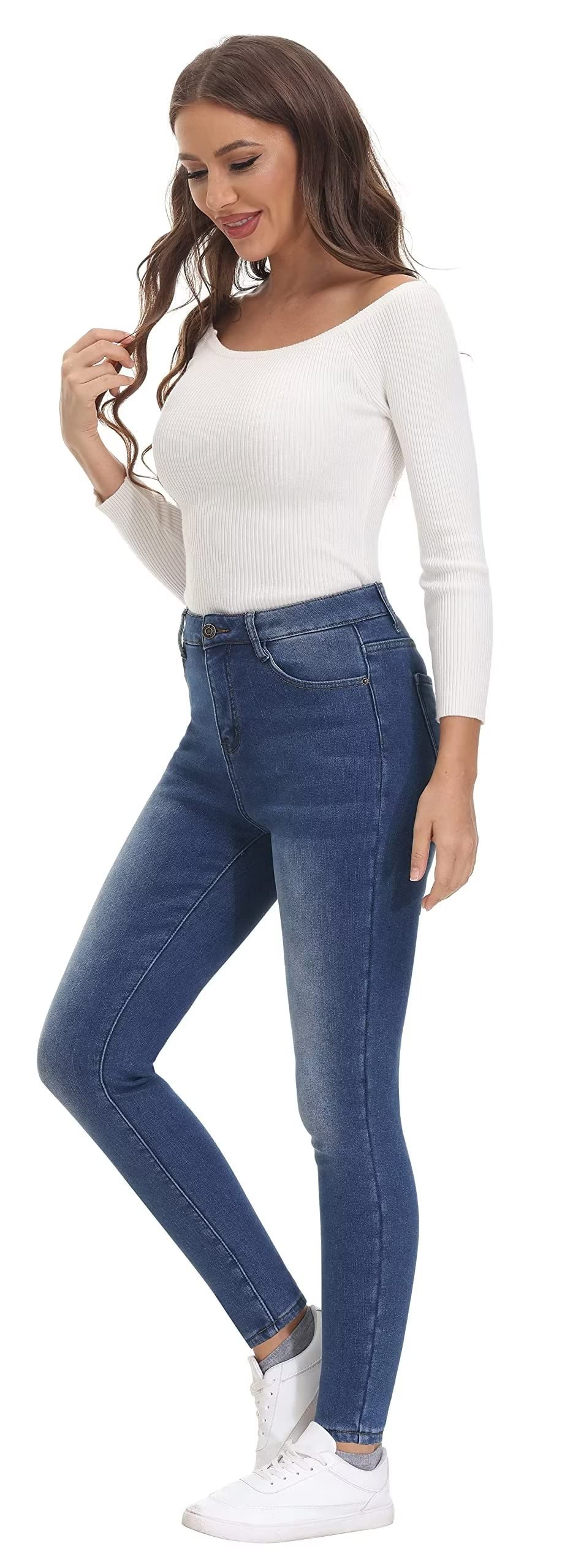KDF Women's Brown Fleece Lined Winter Jeans - Warm & Comfortable Cold Weather Pants for Outdoor Activities, Snow Days & Casual Winter Wear
