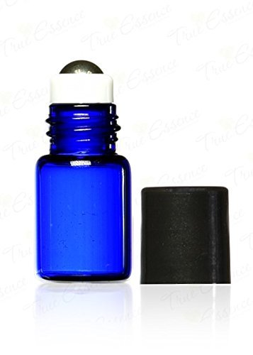 True Essence 3ml (3/4 Dram) Refillable Cobalt Blue Glass Roll-on Bottles with Metal Roller Balls - Aromatherapy Essential Oil Containers for Travel, Yoga & Stress Relief (Pack of 720)