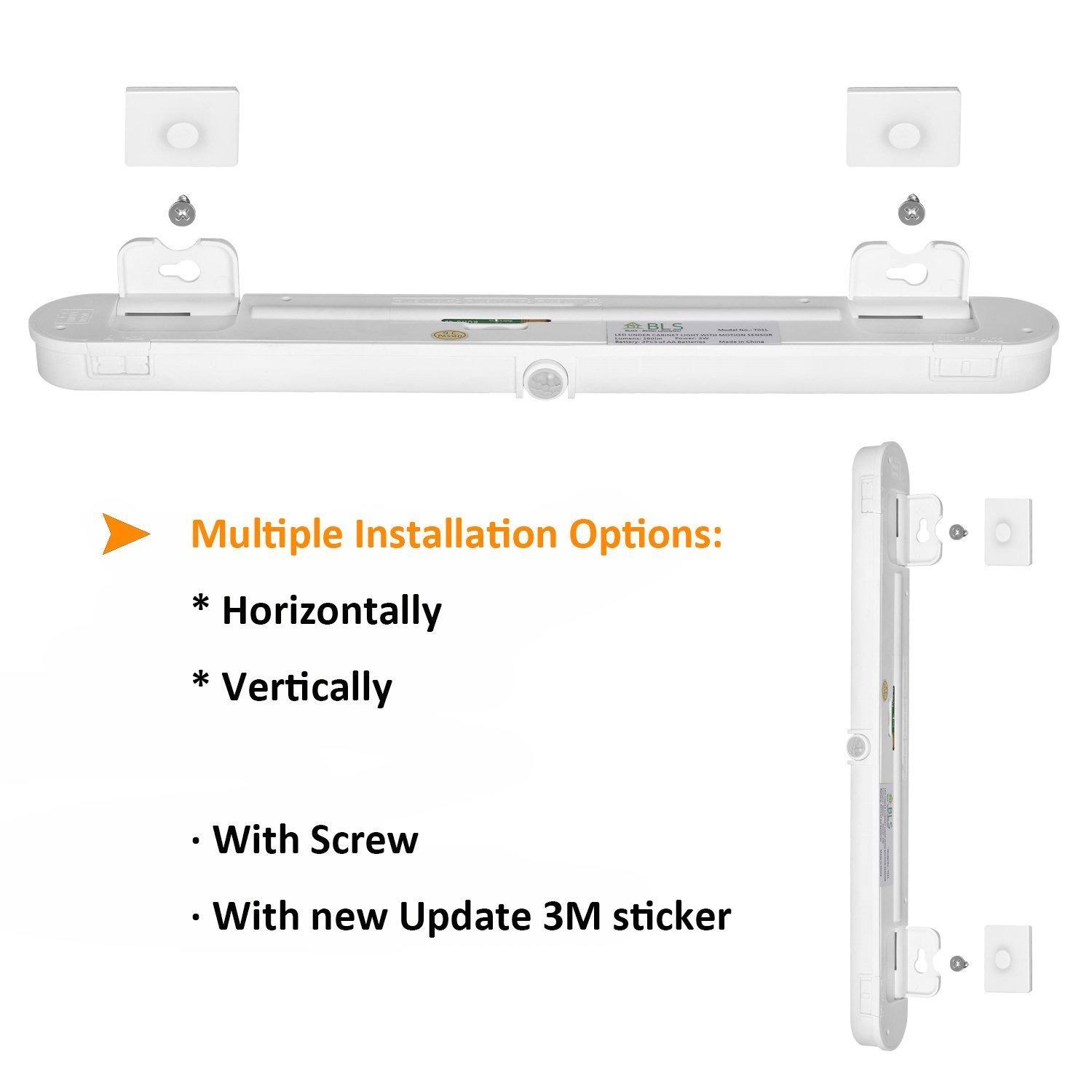BLS T01L LED Closet Light - 20 Super Bright LEDs, Wireless Motion Sensor Light with Auto On/Off, Adjustable Light Beam - Battery/DC Powered Under Cabinet Lighting for Kitchen, Wardrobe, Pantry, Garage Storage