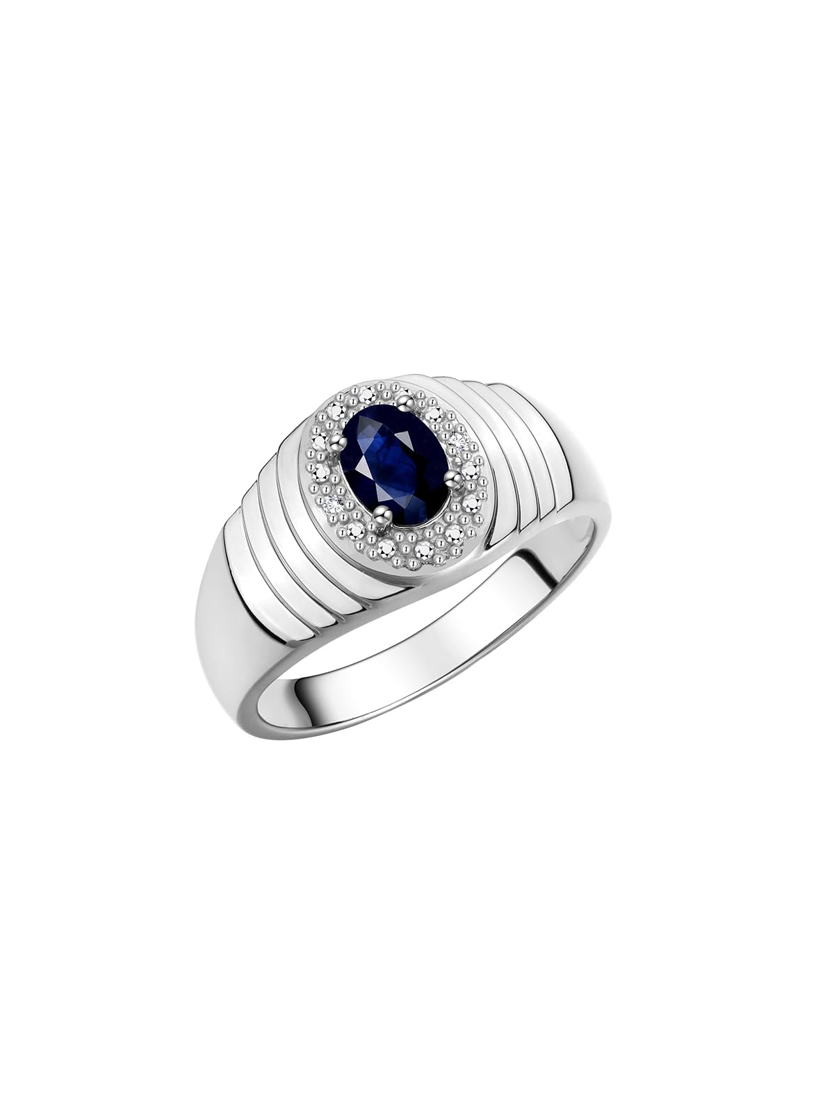 Rylos Men's Sterling Silver Diamond Halo Ring - 7x5mm Oval Genuine Diamond & Birthstone Ring for Men (Sizes 8-13) - Perfect for Weddings, Anniversaries & Special Occasions