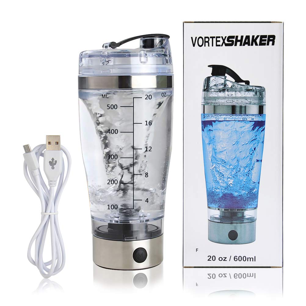 BUYGOO 600ML Rechargeable Portable Protein Shaker Bottle with USB Cable - BPA-Free Mixer Cup for Protein Powder, Coffee, Milkshake & More - Long Battery Life - Perfect for Gym, Workout & Travel