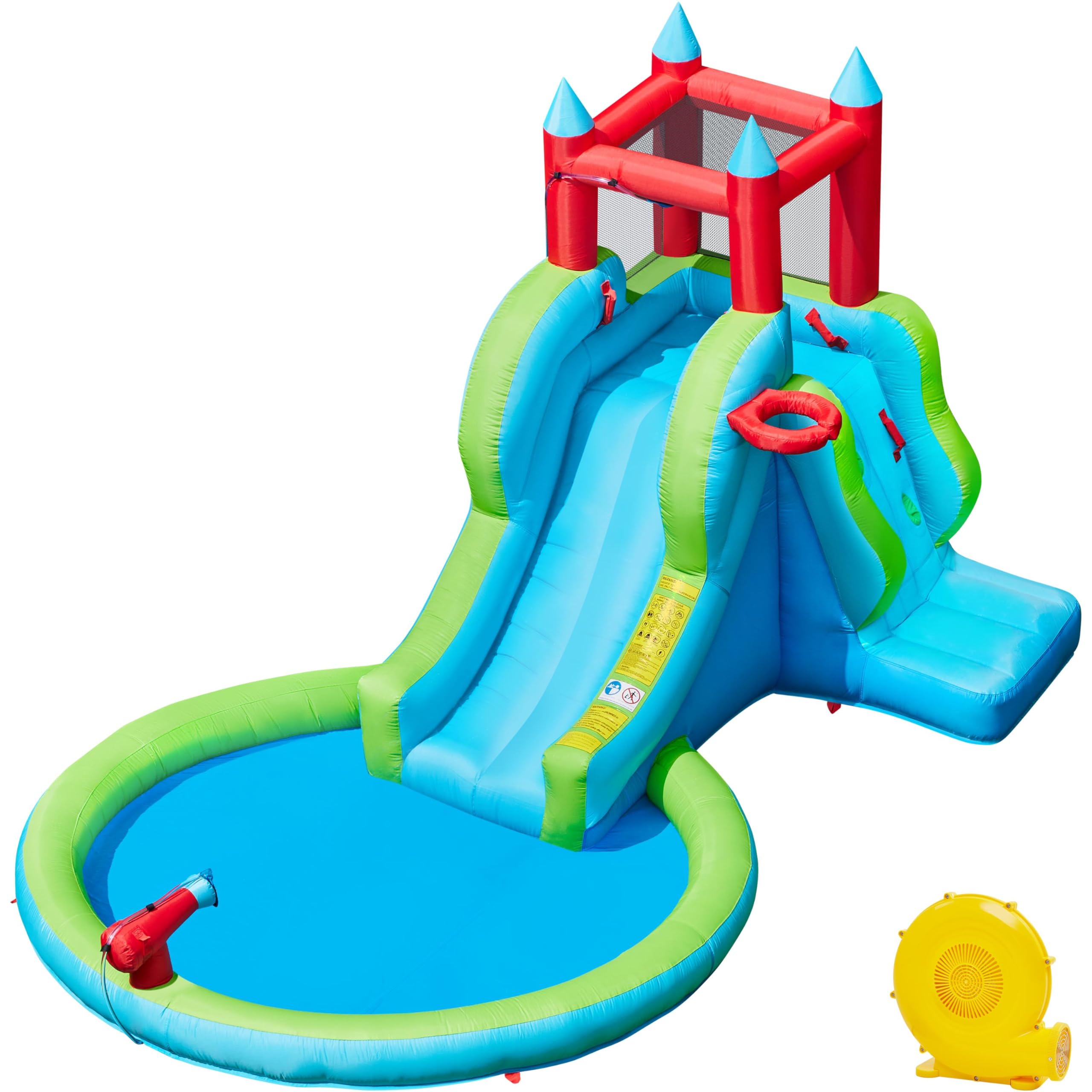 Yaheetech 5-in-1 Inflatable Water Slide for Kids Ages 3-8 | Outdoor Blow Up Bounce House with Water Cannon, Basketball Hoop, Climbing Wall & Storage Bag | Includes 350W Blower | Perfect for Backyard Parties, Summer Fun & Family Gatherings