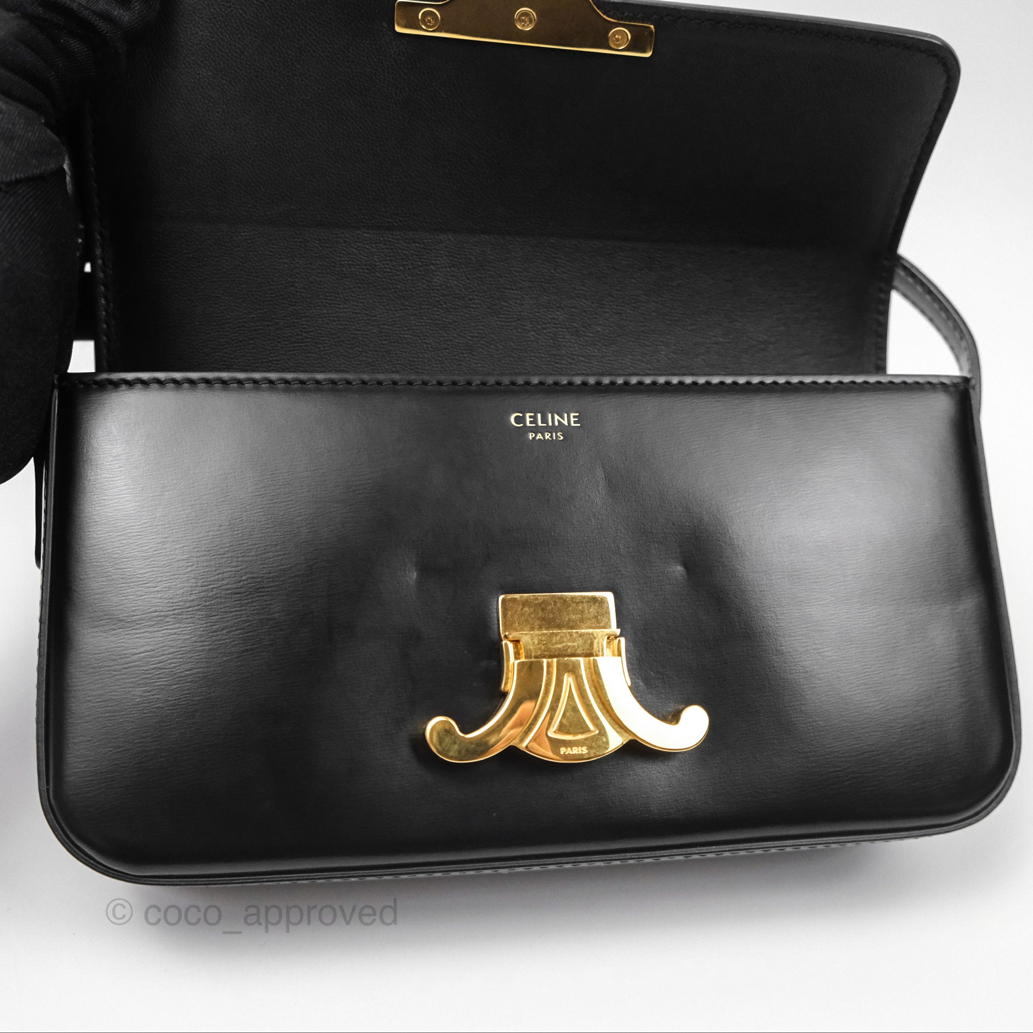 Celine Triomphe Shoulder Bag in Black Calfskin Leather - Luxury Crossbody Purse for Women, Perfect for Work, Travel and Evening Events