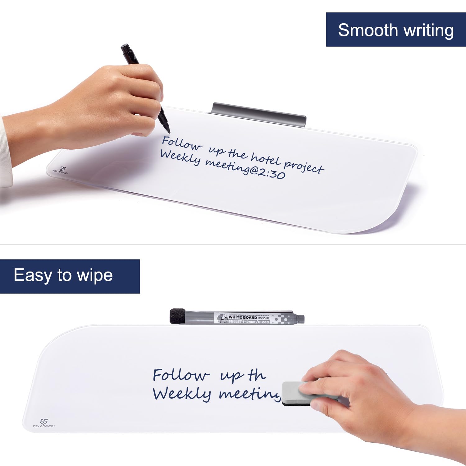 TSJ OFFICE 16x6 Inches Glass Dry-Erase Whiteboard with Stand - Portable Tabletop Easel Whiteboard for Artists, Teachers & Students - Perfect for Office Meetings, Classroom Presentations & Home Office Use