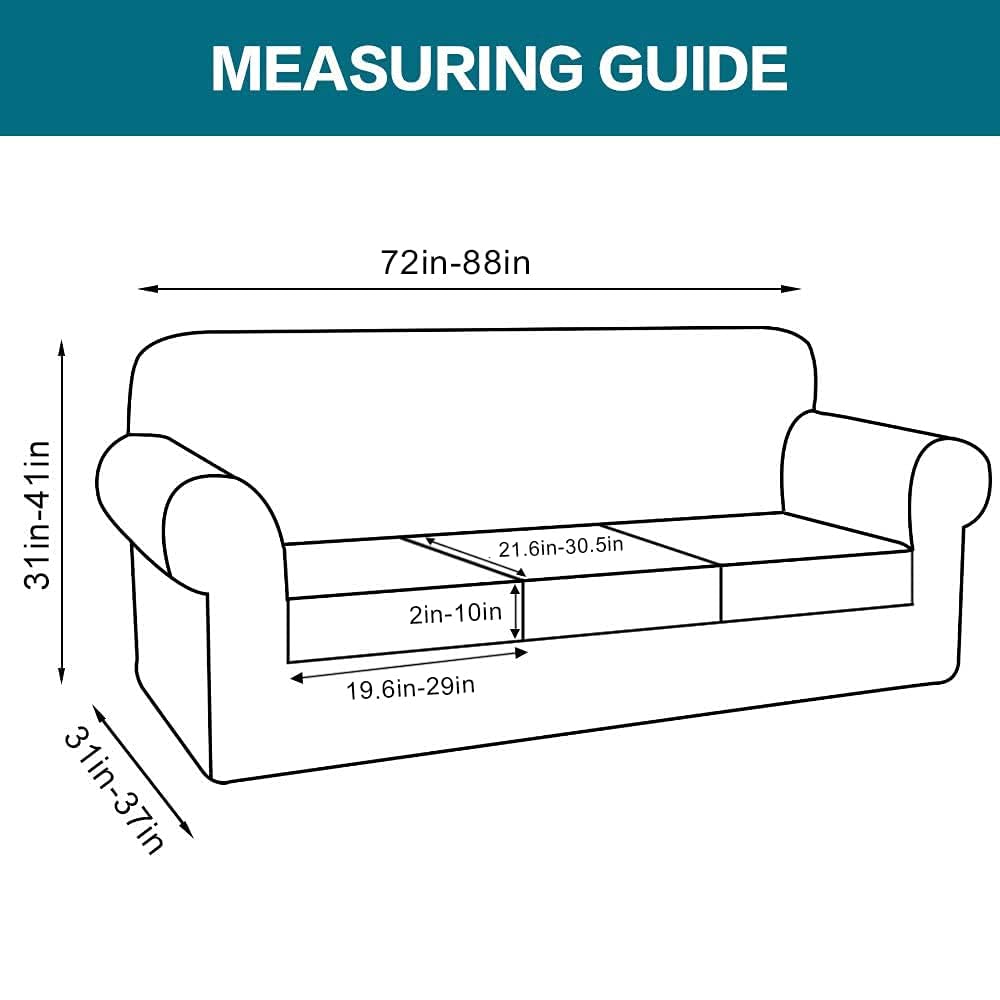 Turquoise 4-Piece Stretch Sofa Cover Set for 3-Cushion Couches - Pet-Friendly Jacquard Fabric Couch Protector with Individual Cushion Covers, Washable & Durable (Taupe) - Perfect for Pet Owners & Living Room Protection