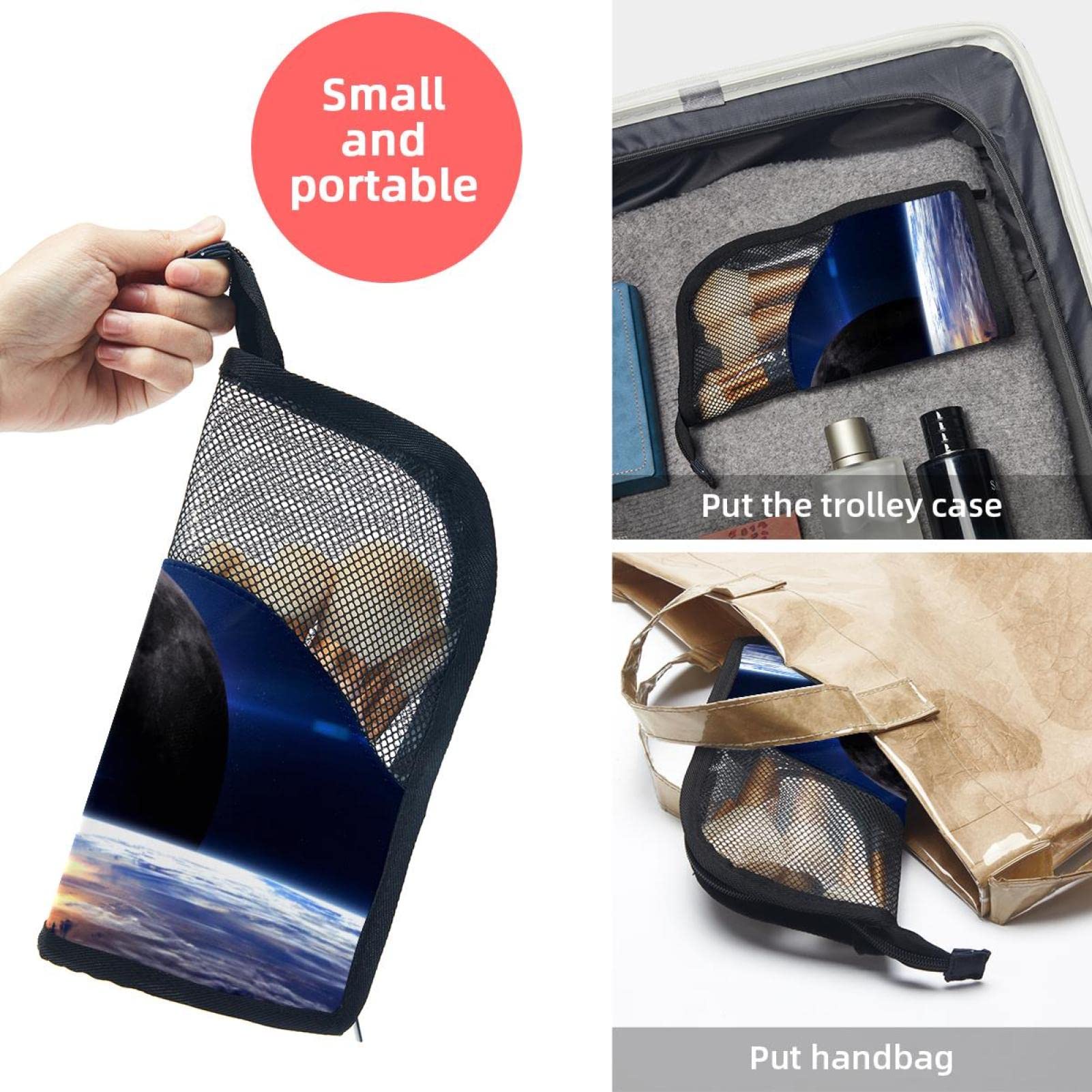 Premium Makeup Brush Organizer Bag with 12 Brushes - Spacecraft Moon Earth Rocket Design - Portable Cosmetic Brush Holder Case for Travel & Home Storage