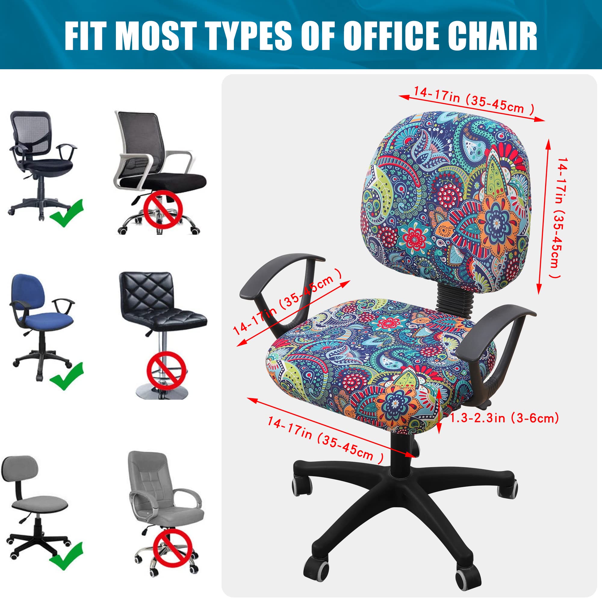 Stretchy Office Chair Cover - Washable & Universal Fit for Desks - Blue Green for Home & Office Use