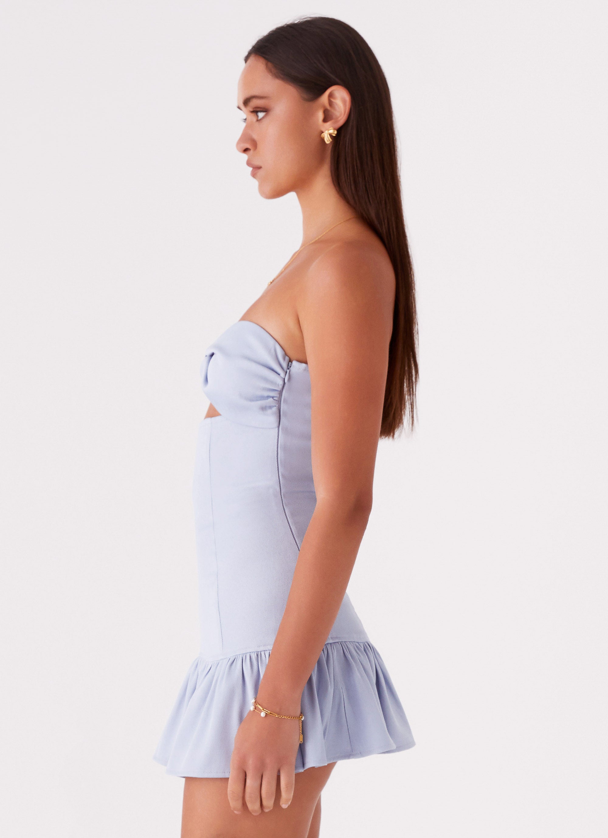 Gigi Frill Mini Dress in Blue - Flirty Summer Party Outfit for Women | Perfect for Dates, Vacations & Night Out