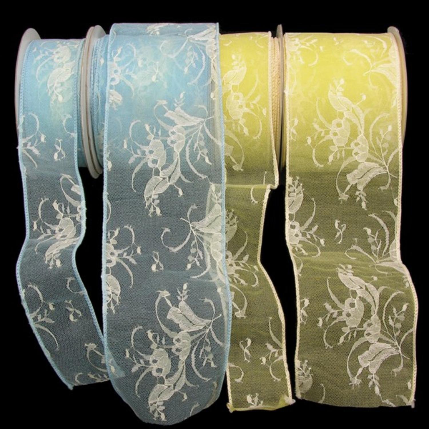 Light Blue Floral Lace Wired Craft Ribbon 4