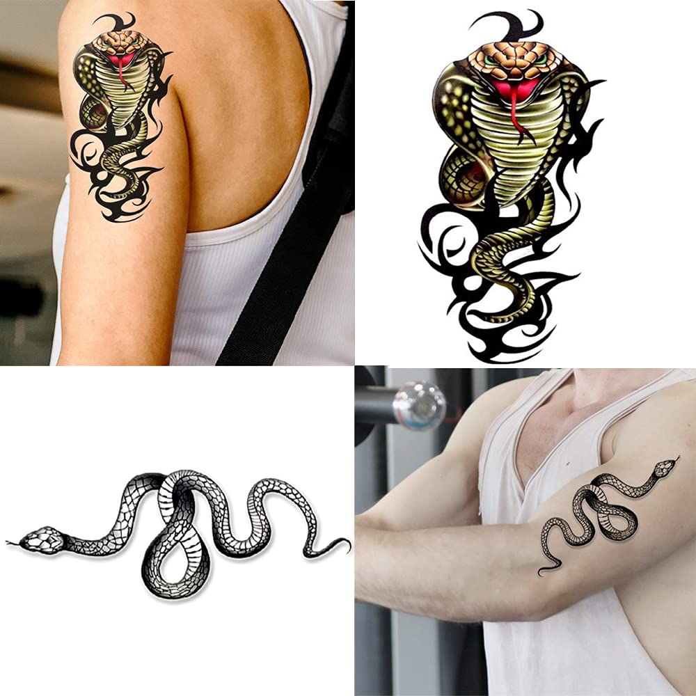 Cobra Snake Animal Temporary Tattoo for Men & Women - Waterproof Fake Body Art for Parties, Halloween & Cosplay