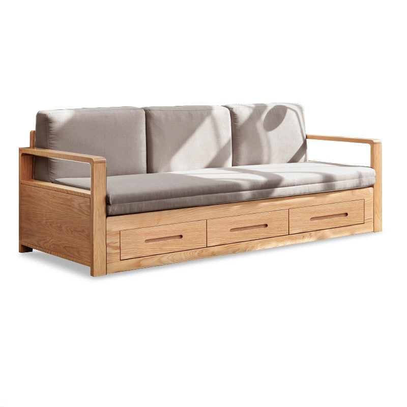 Oak Solid Wood Folding Storage Sofa Bed - Convertible Guest Bed & Space-Saving Furniture for Small Apartments, Living Rooms & Dorm Rooms