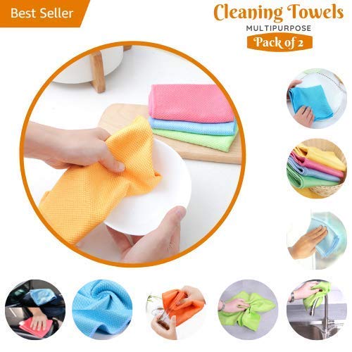 Premium Microfiber Glass Cleaning Cloth - Lint Free, Streak Free Polishing Towels for Windows, Mirrors & Stainless Steel - Super Absorbent Quick Drying (30x30cm, 2-Pack) - Perfect for Cars, Home & Office Cleaning