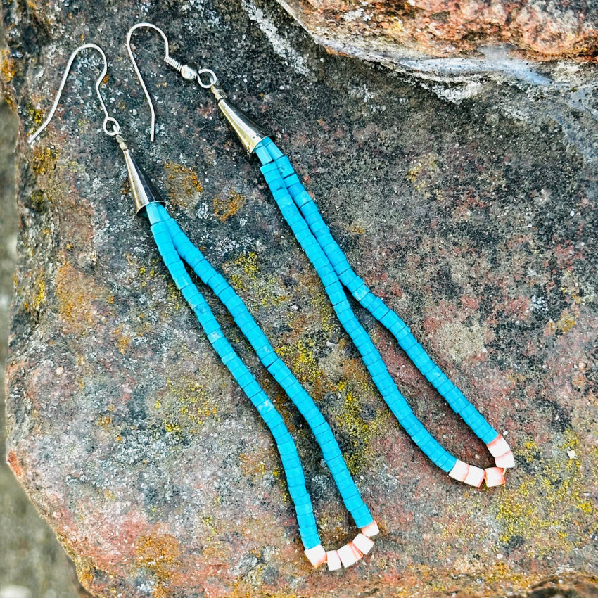 Sterling Silver Turquoise & Alabaster Jacla Beaded Pierced Earrings for Women | Handmade Native American Style Jewelry | Perfect for Boho, Festival & Everyday Wear
