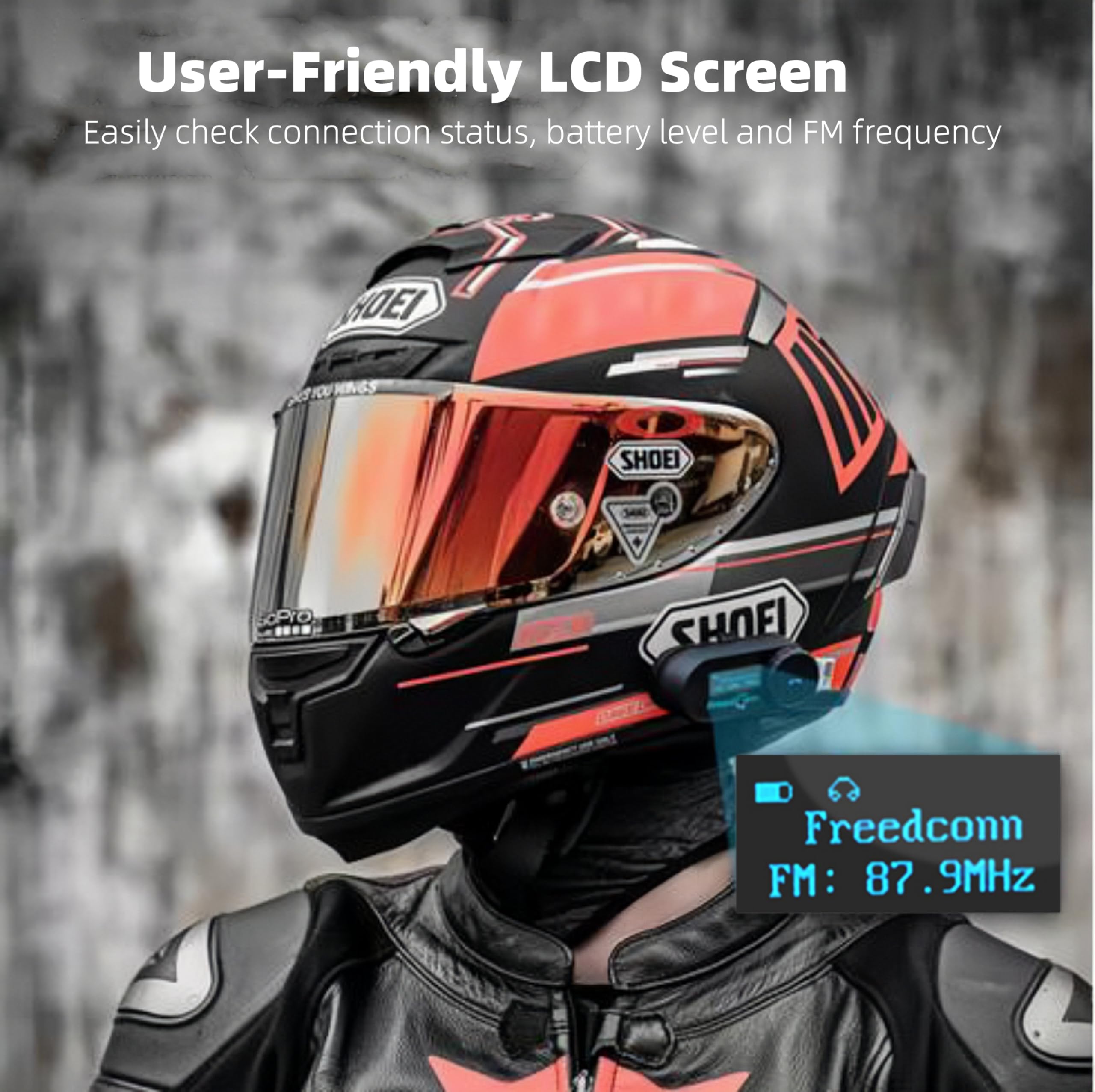 FreedConn TCOM-SC BT5.0 Motorcycle Bluetooth Headset - Wireless Helmet Intercom Communication System for 2 Riders, 800M Range, Music Sharing & LCD Screen with FM Radio - Perfect for Group Riding, Road Trips and Motorcycle Tours