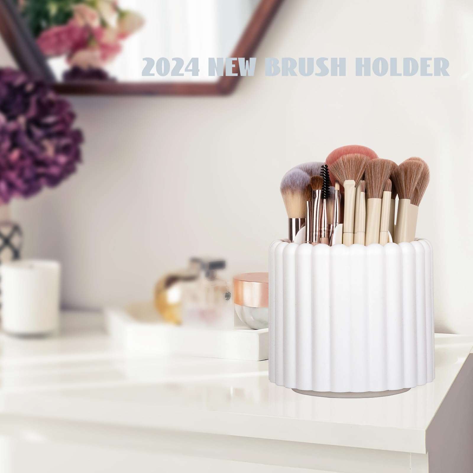 Anyoifax 360° Rotating Makeup Brush Holder with 7 Slots - Spinning Cosmetic Brush Organizer & Pen Storage for Vanity, Dresser, Desk (White) | Perfect for Makeup Artists & Beauty Enthusiasts