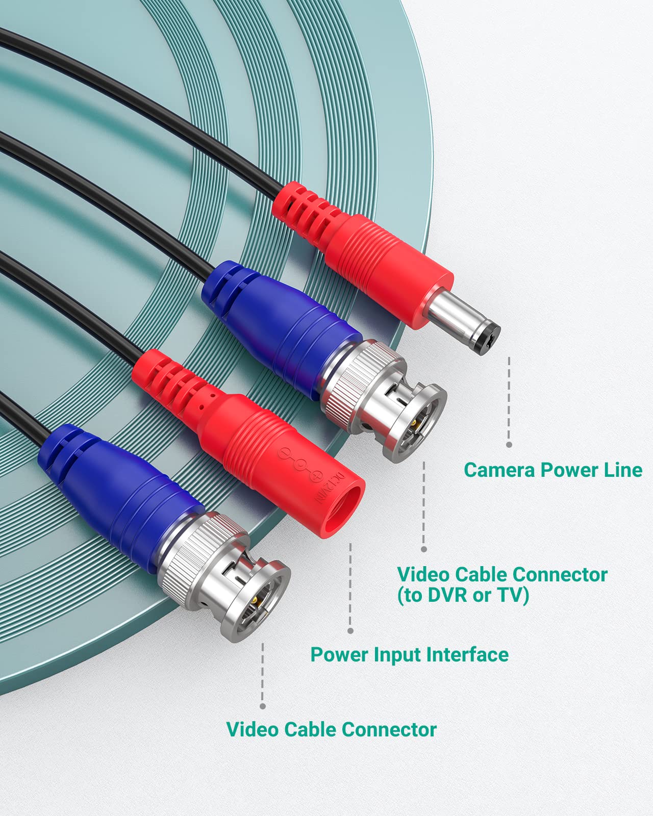 ANNKE 4 Pack 30M/100ft All-in-One BNC Video Power Extension Cables for CCTV Security Camera DVR System Installation - Includes 8 BNC Connectors & 100 Cable Clips - Ideal for Home/Office Surveillance Setup & Outdoor Security Monitoring