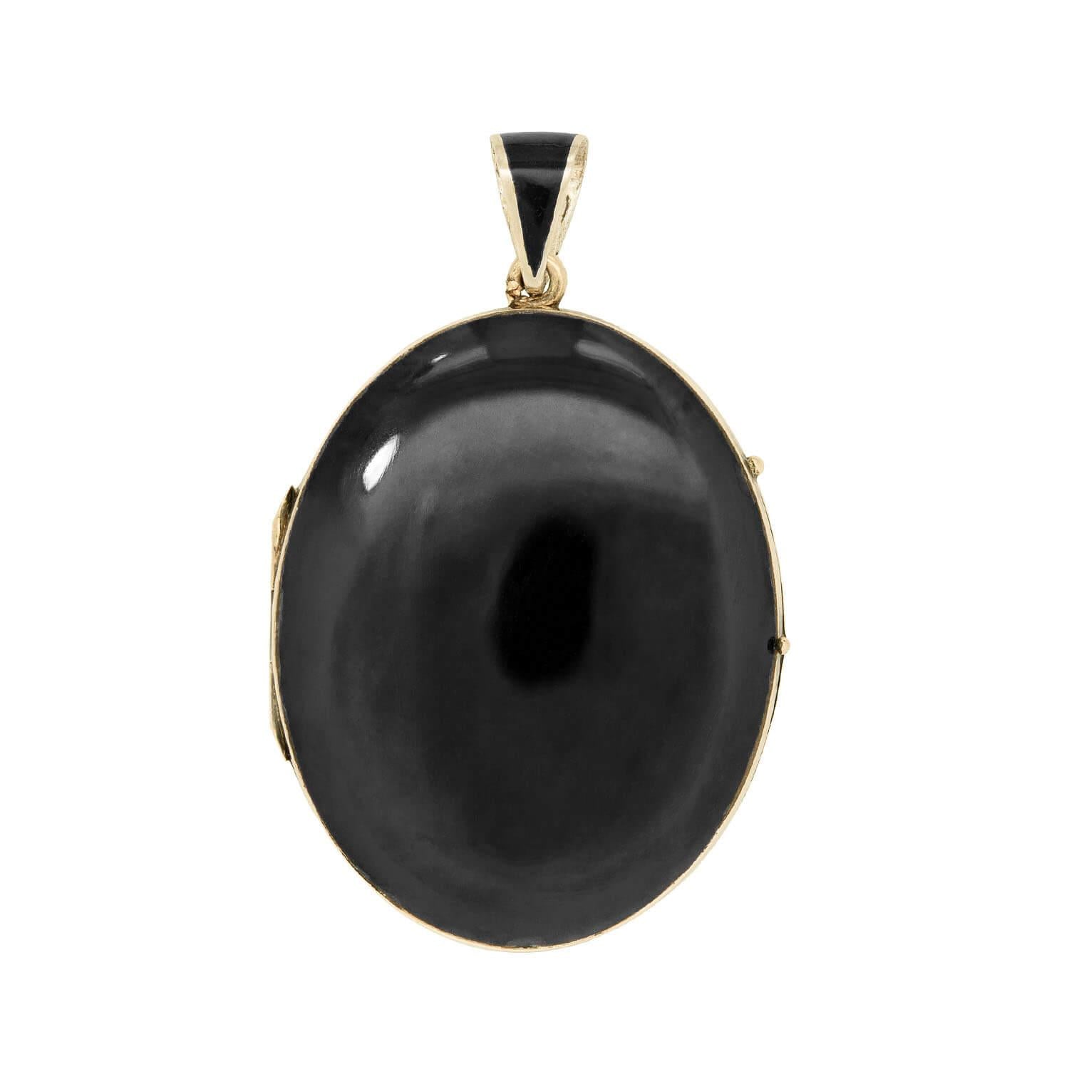 Victorian Style 14K Gold Black Enamel Heart Locket Necklace - Elegant Vintage Jewelry Gift for Women, Perfect for Anniversaries, Weddings & Special Occasions