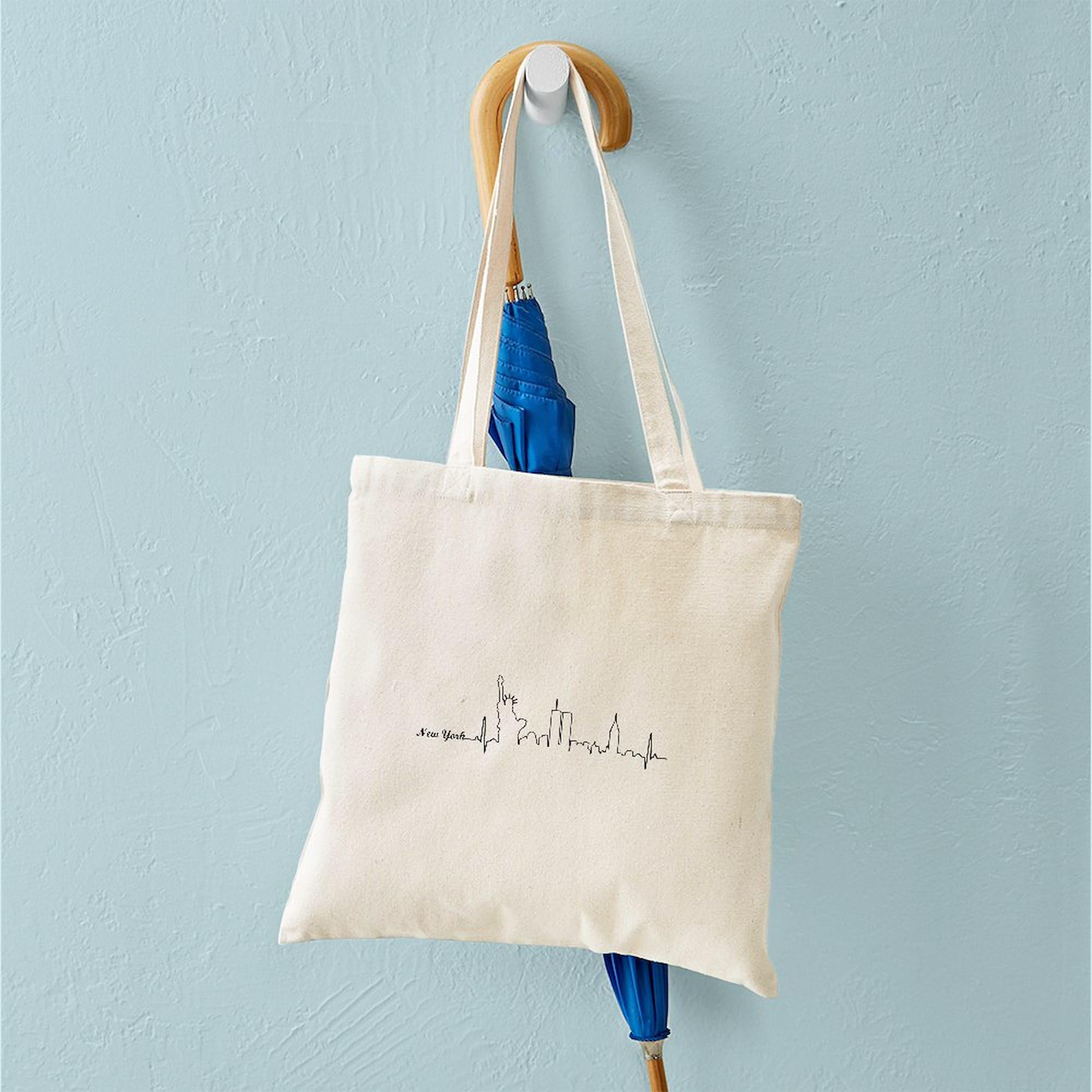 New York Heartbeat Letters Tote Bag - Natural Canvas Reusable Shopping Bag for Groceries, Beach & Work | Eco-Friendly Cotton Tote with Stylish NYC Design