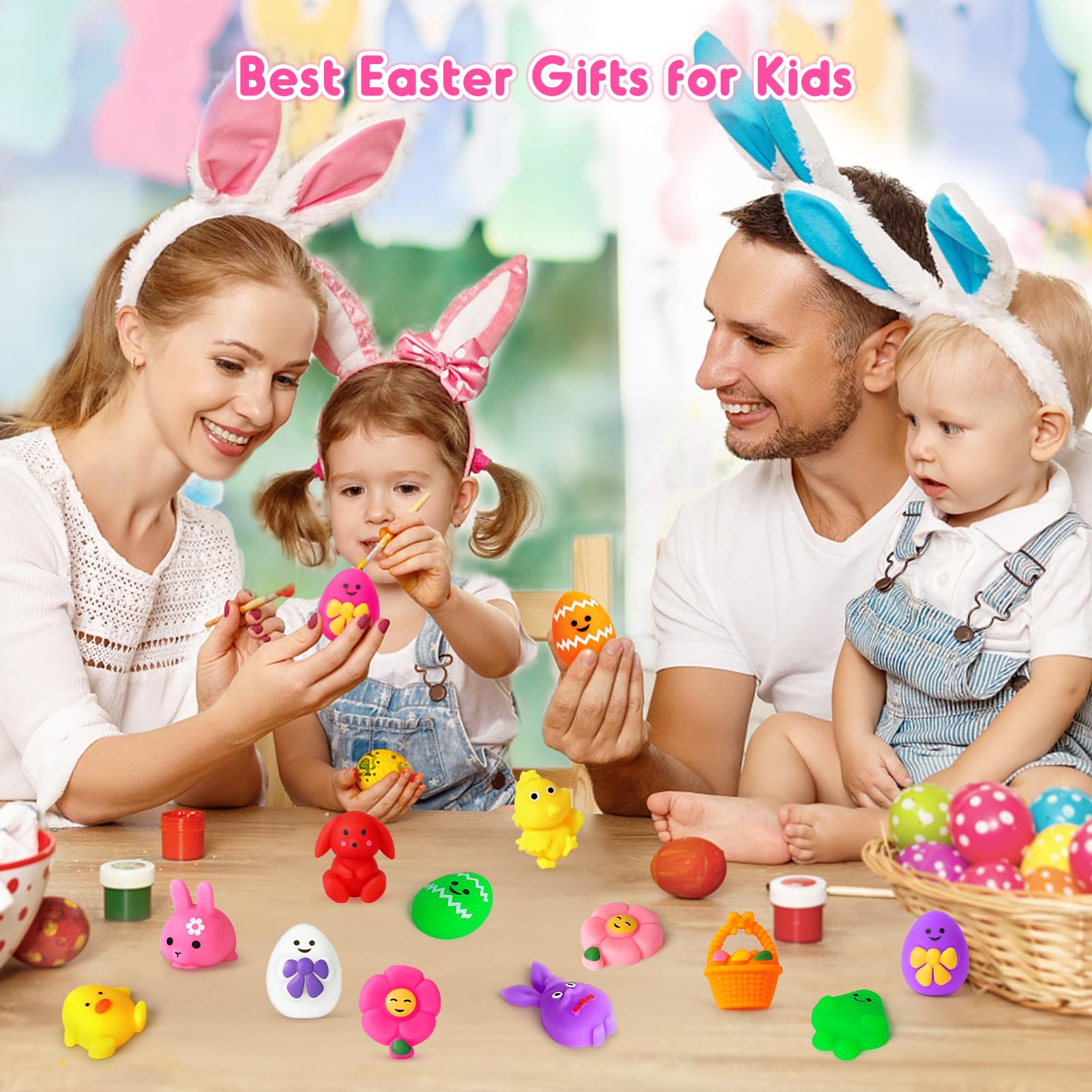 NPET 60pcs Easter Mochi Squishy Toys - Bulk Easter Egg Stuffers, Squishies Party Favors for Kids, Boys & Girls - Cute Stress Relief Toys for Easter Baskets, Classroom Rewards & Birthday Party Gifts