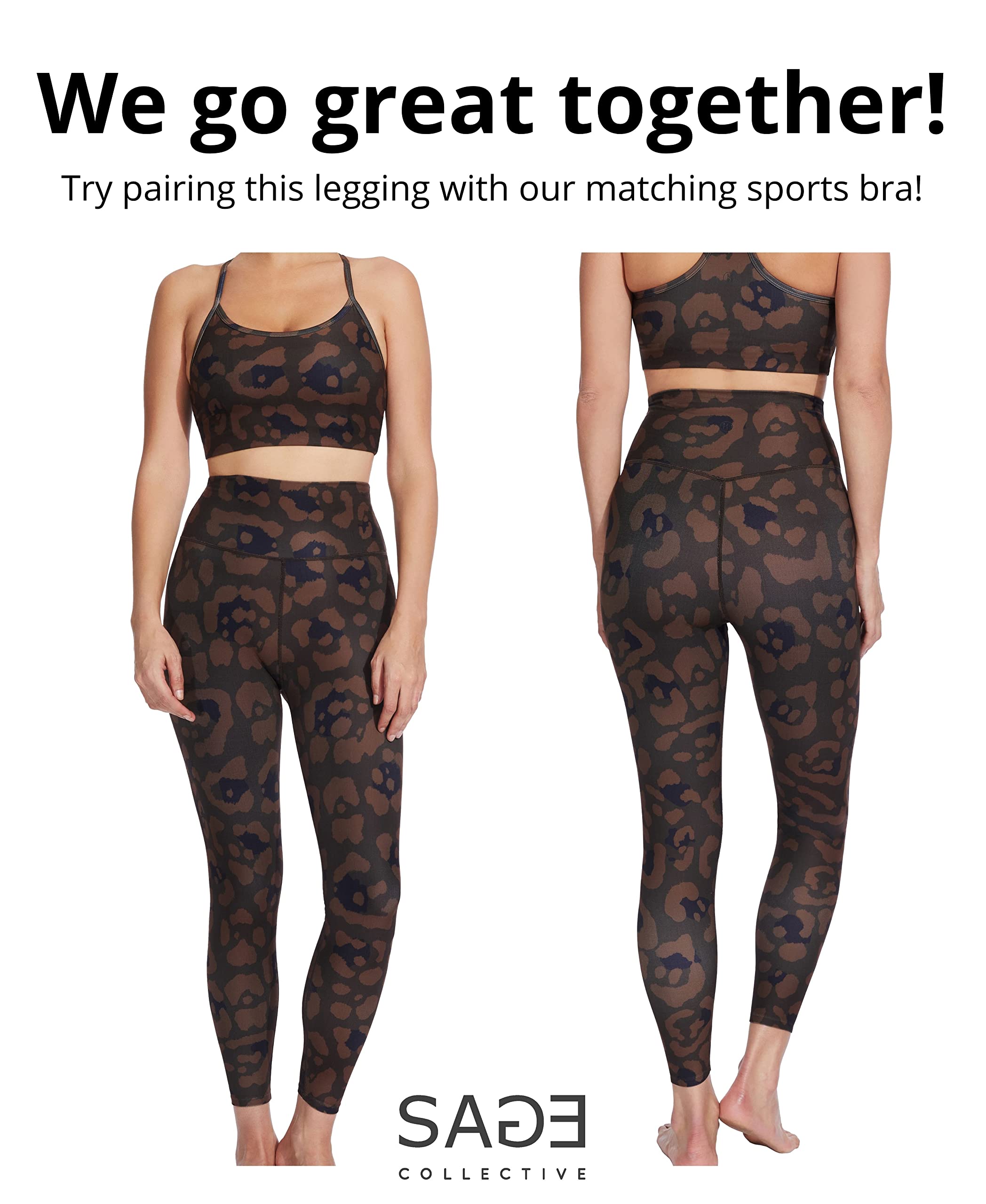 Sage Women's High Waisted Tummy Control Leggings - Yoga, Pilates, Running, Workout & Casual Wear - Demitasse Jungle Cat Print - Medium Size - Perfect for Gym, Lounge & Outdoor Activities