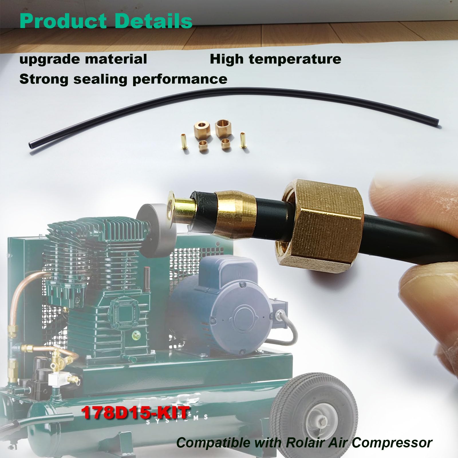 Rolair Air Compressor Unloader Tube Kit 178D15-KIT - Replacement Part for Air Compressor Repair & Maintenance - Perfect for Workshop, Garage, and Industrial Use