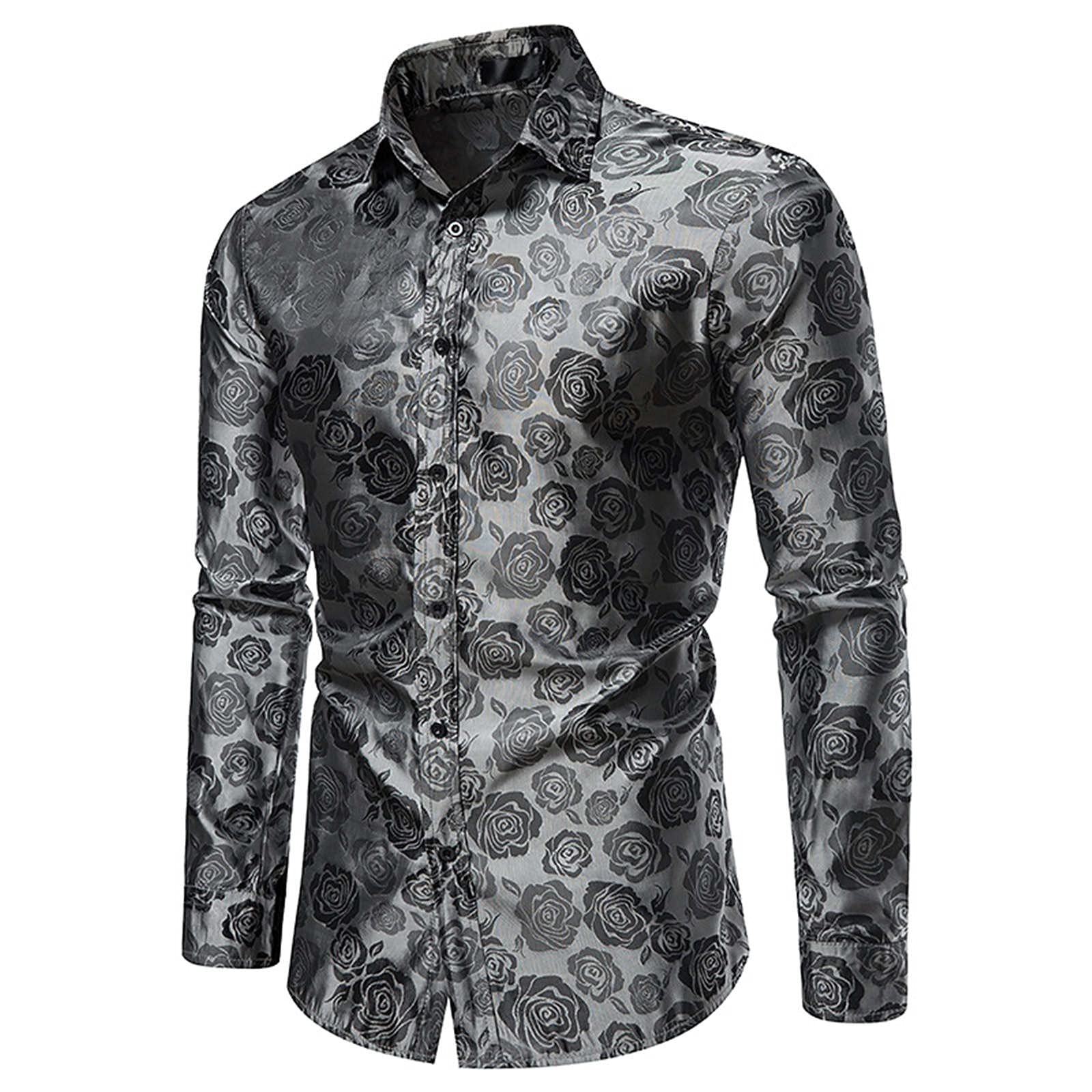 Vintage 70s Rose Print Men's Long Sleeve Shirt - Casual Button Down Lapel Shirt for Autumn & Winter | Office Wear, Date Night, Retro Fashion Outfits