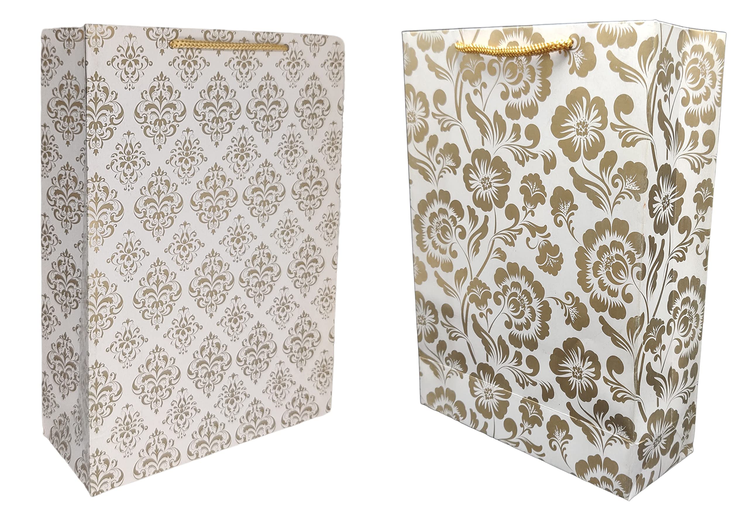 Premium Gold Flower & Mandala Printed Gift Bags - 10 Pack Elegant Paper Carry Bags for Birthday, Wedding, Baby Shower & Party Favors (28x20x7.5cm) - Perfect for Gift Wrapping, Return Gifts & Special Occasions