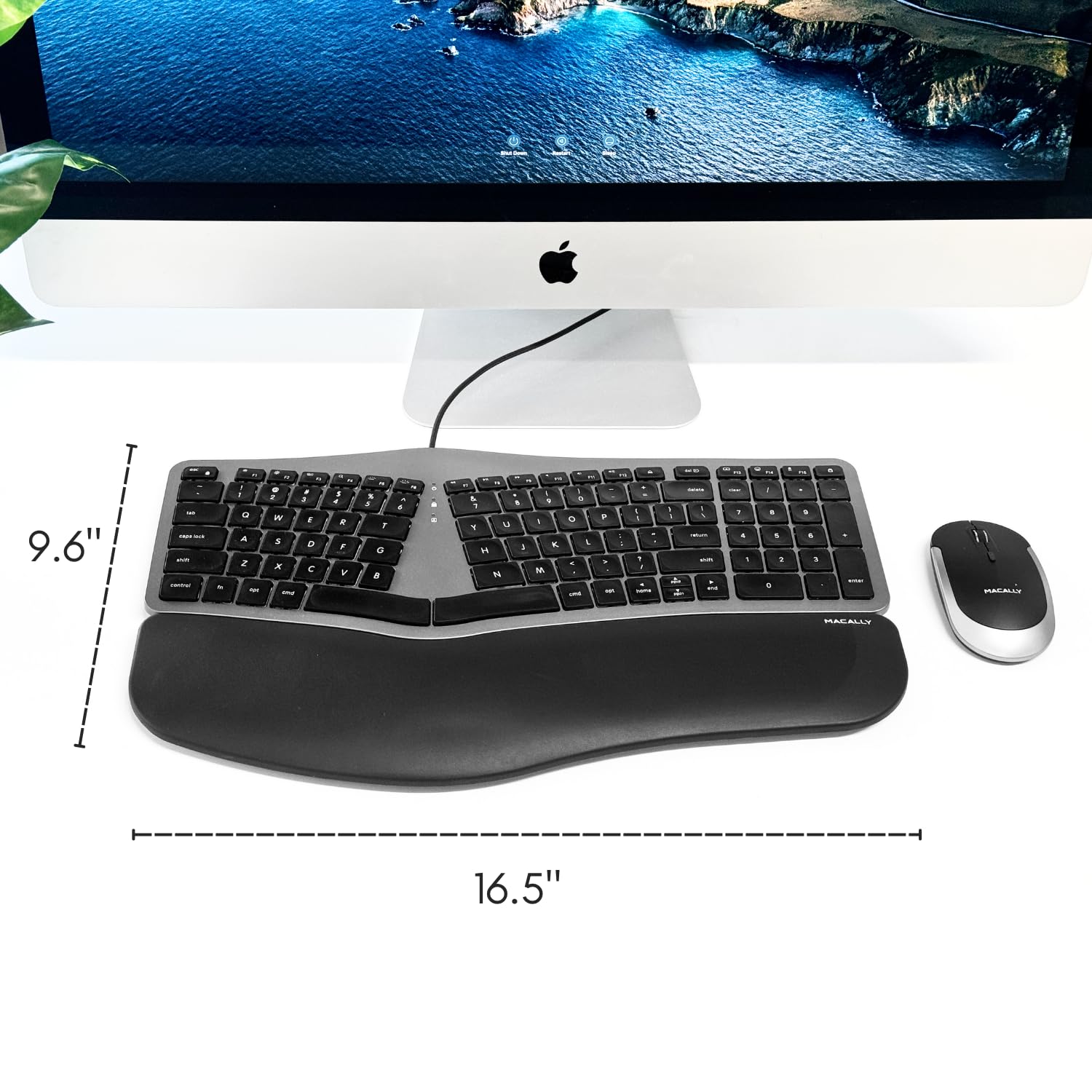 Macally Wired Ergonomic Keyboard for Mac - Backlit Apple Keyboard with Comfort Wrist Rest | Compatible with MacBook Pro/Air, iMac, Mac Mini | Perfect for Office Work, Gaming & Long Typing Sessions